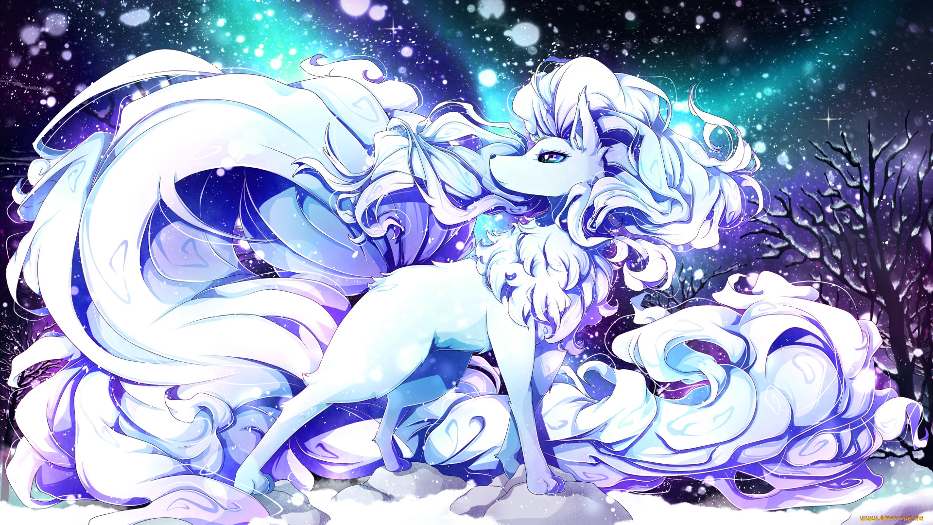 аниме, pokemon, alola, ninetales