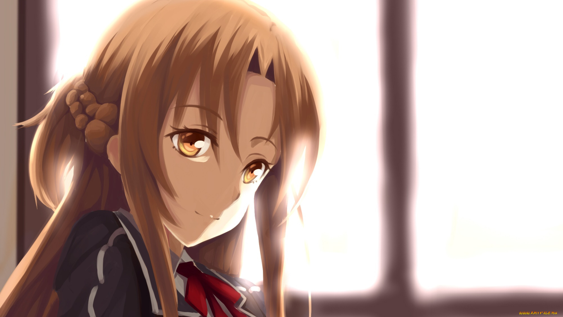 аниме, sword, art, online, девушка, взгляд, фон