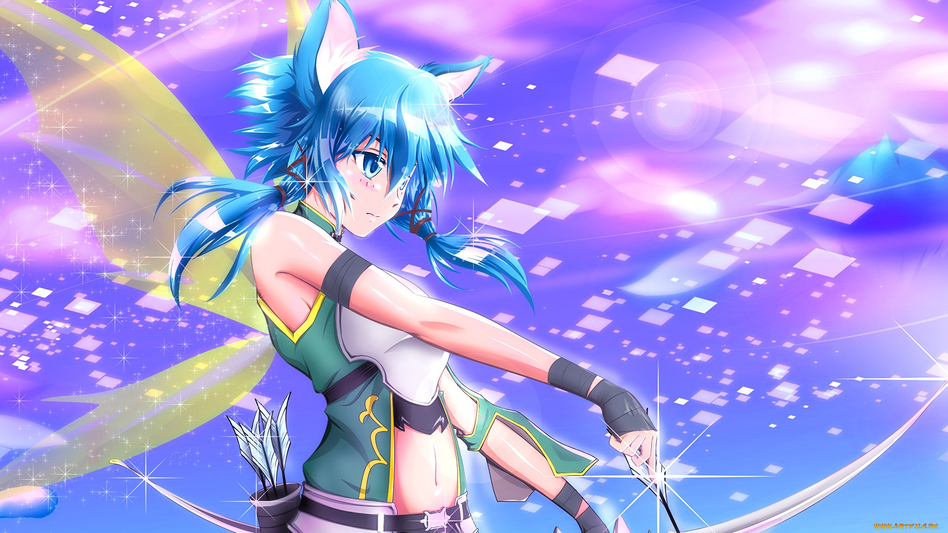 аниме, sword, art, online, девушка, взгляд, фон