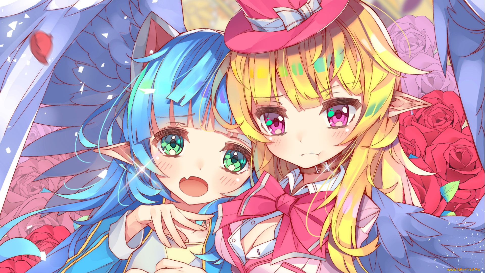 аниме, животные, , существа, девушка, взгляд, фон