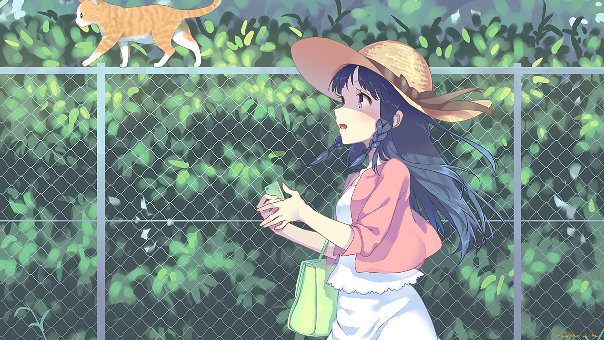 аниме, животные, , существа, взгляд, фон, девушка