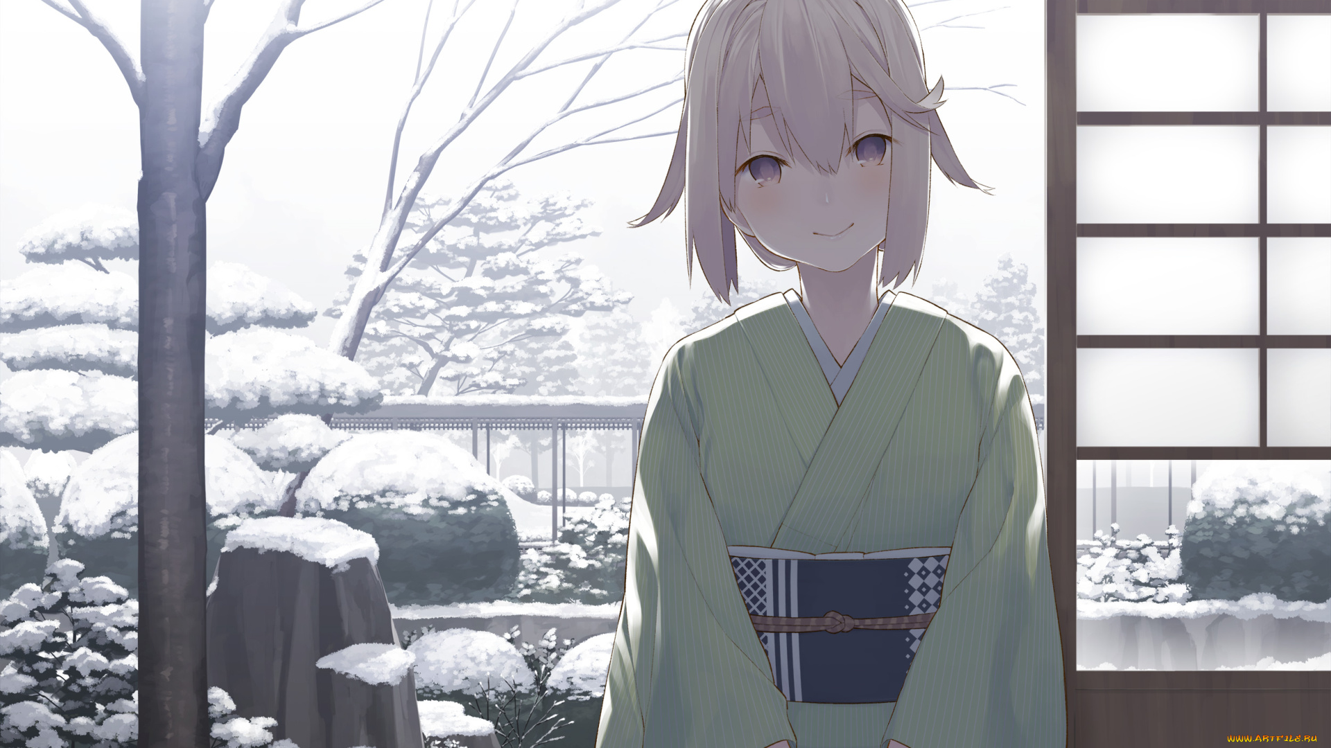 аниме, зима, , новый, год, , рождество, фон, взгляд, девушка