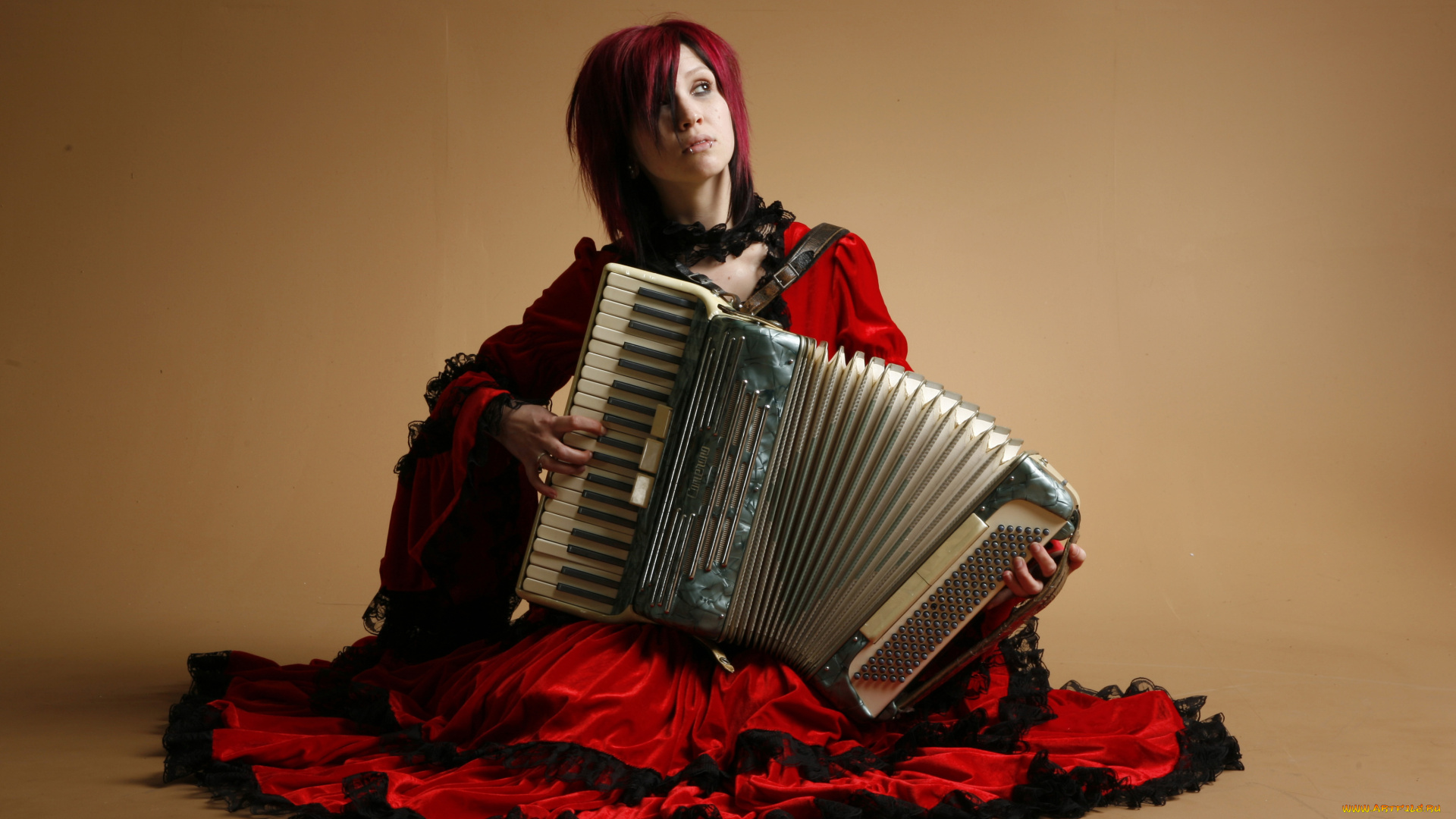 девушки, -unsort, , рыжеволосые, и, другие, аккордеон, пирсинг, фон, девушка