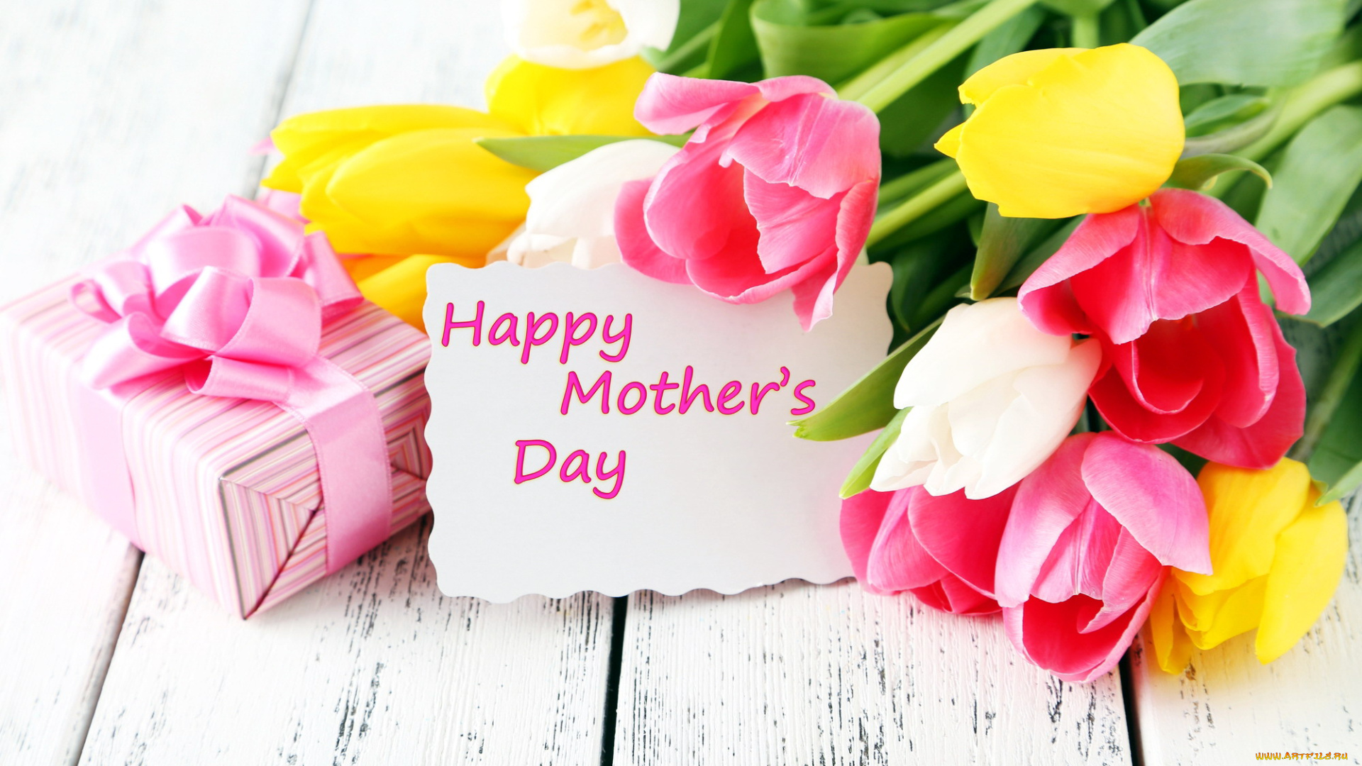 праздничные, день, матери, подарок, тюльпаны, записка, бант