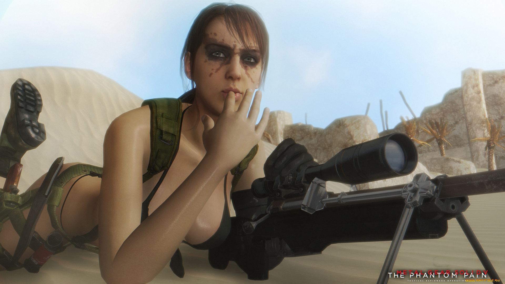 видео, игры, metal, gear, solid, v, , the, phantom, pain, взгляд, винтовка, девушка, фон