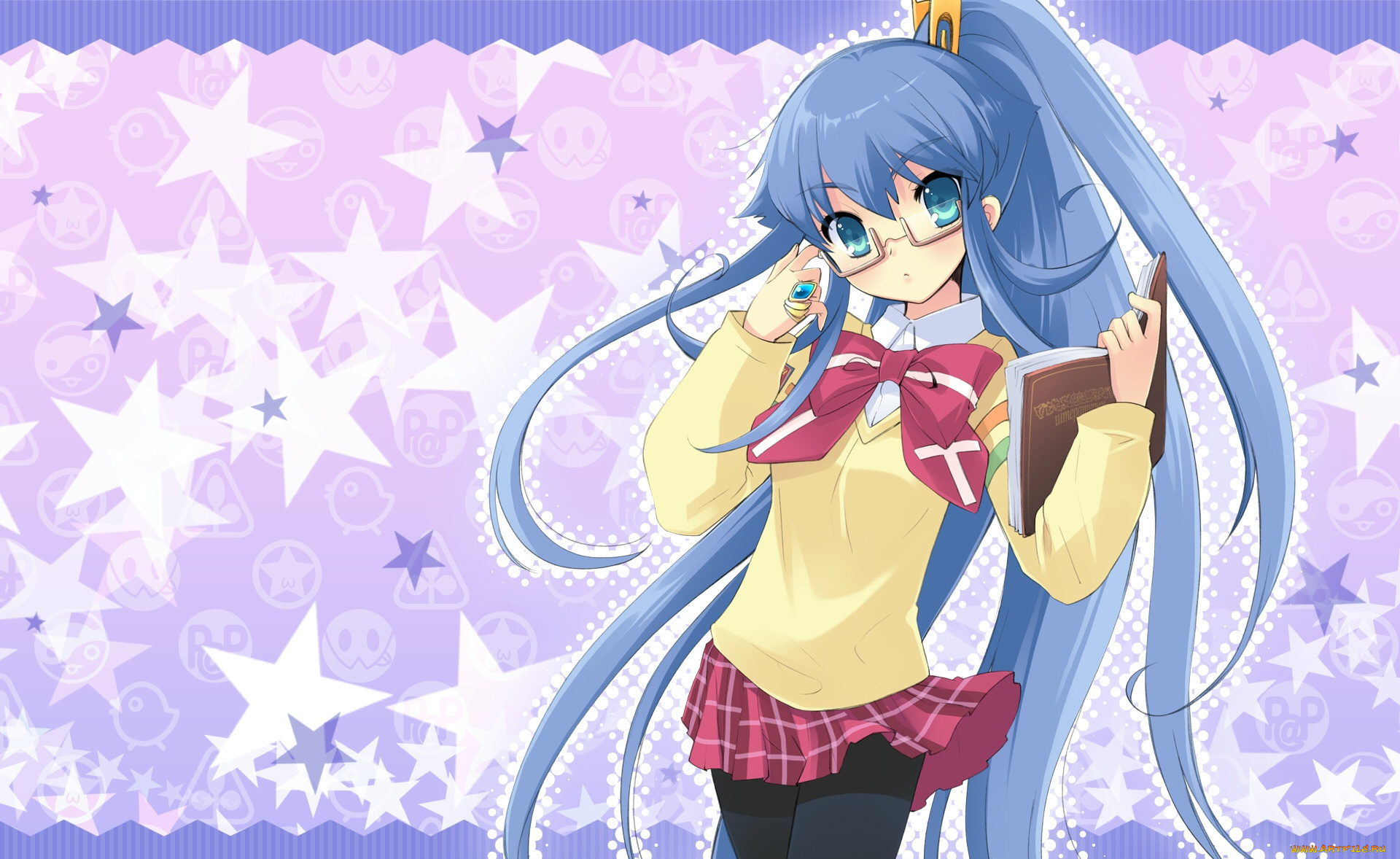 аниме, nanatsuiro, drops, девушка, волосы, книга, звезды