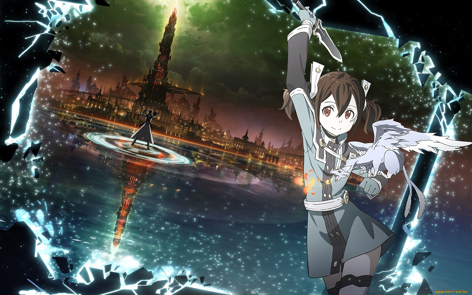 аниме, sword, art, online, девушка, фон, взгляд