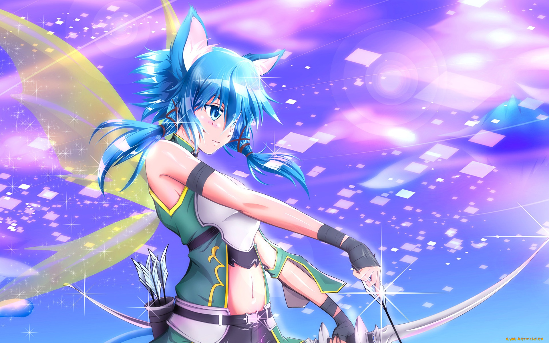 аниме, sword, art, online, девушка, взгляд, фон