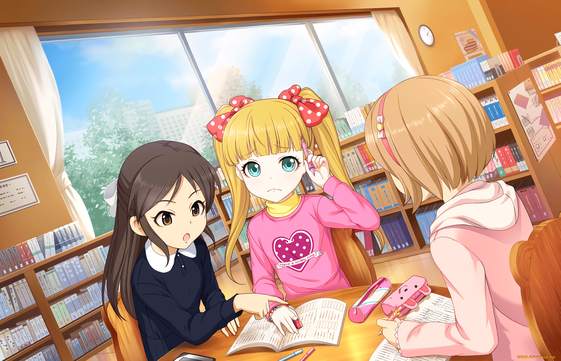 аниме, idolm@ster, фон, девушки, взгляд