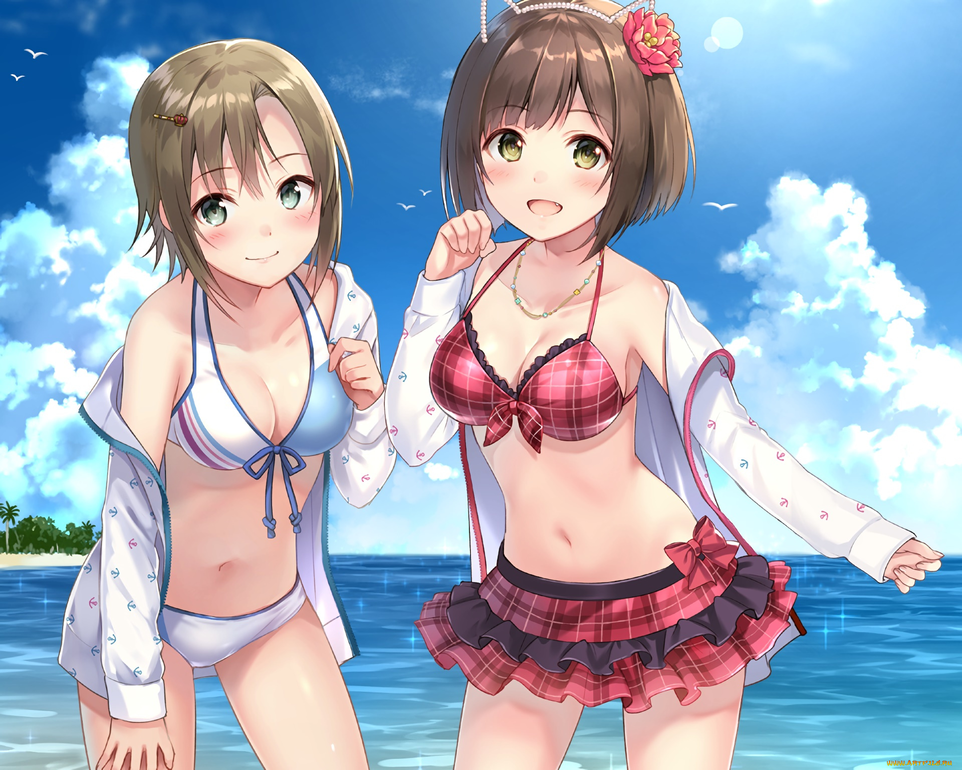 аниме, idolm@ster, взгляд, девушки, фон