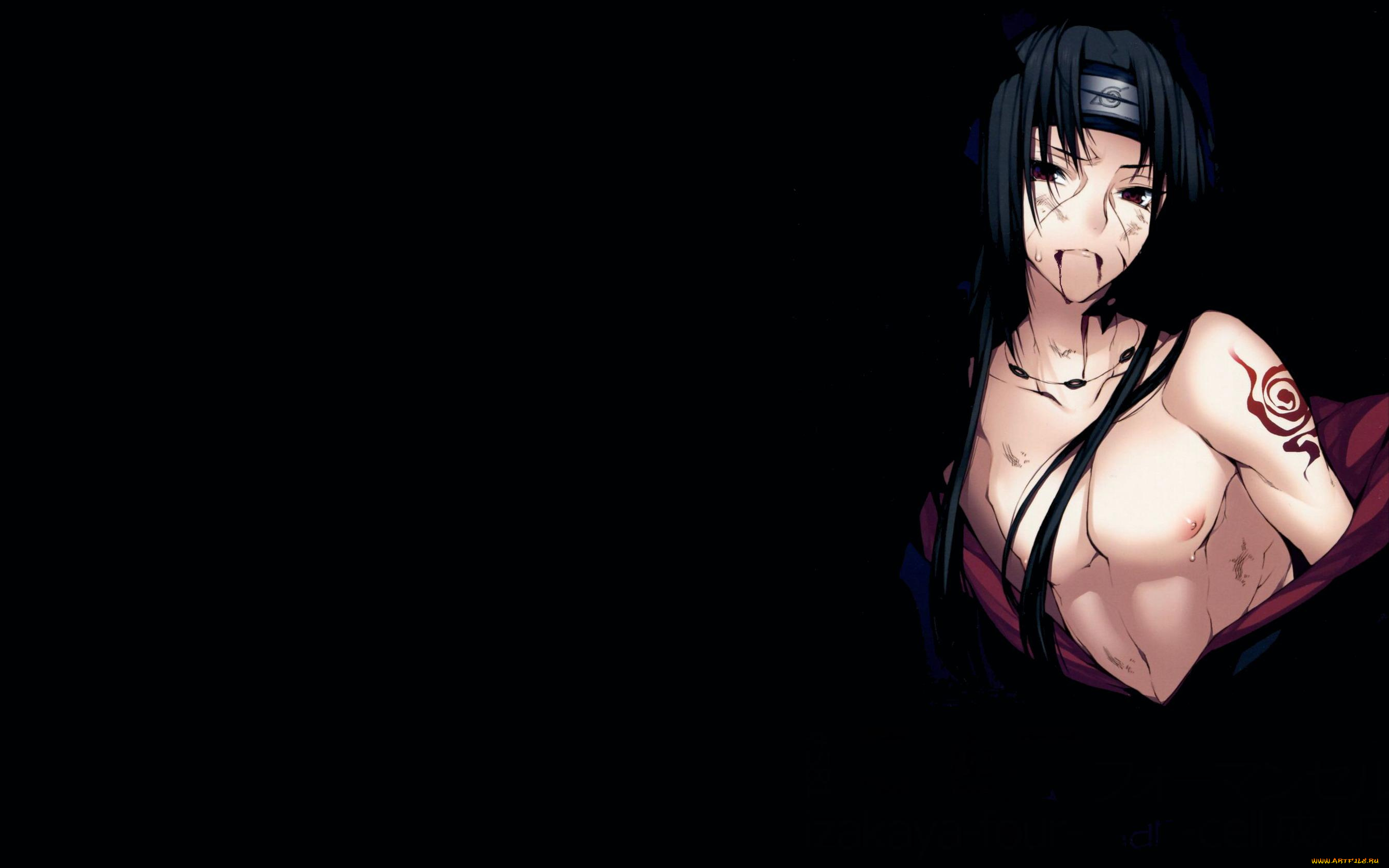 аниме, naruto, татуировка, протектор, тело, учиха, итачи, плащ, кровь