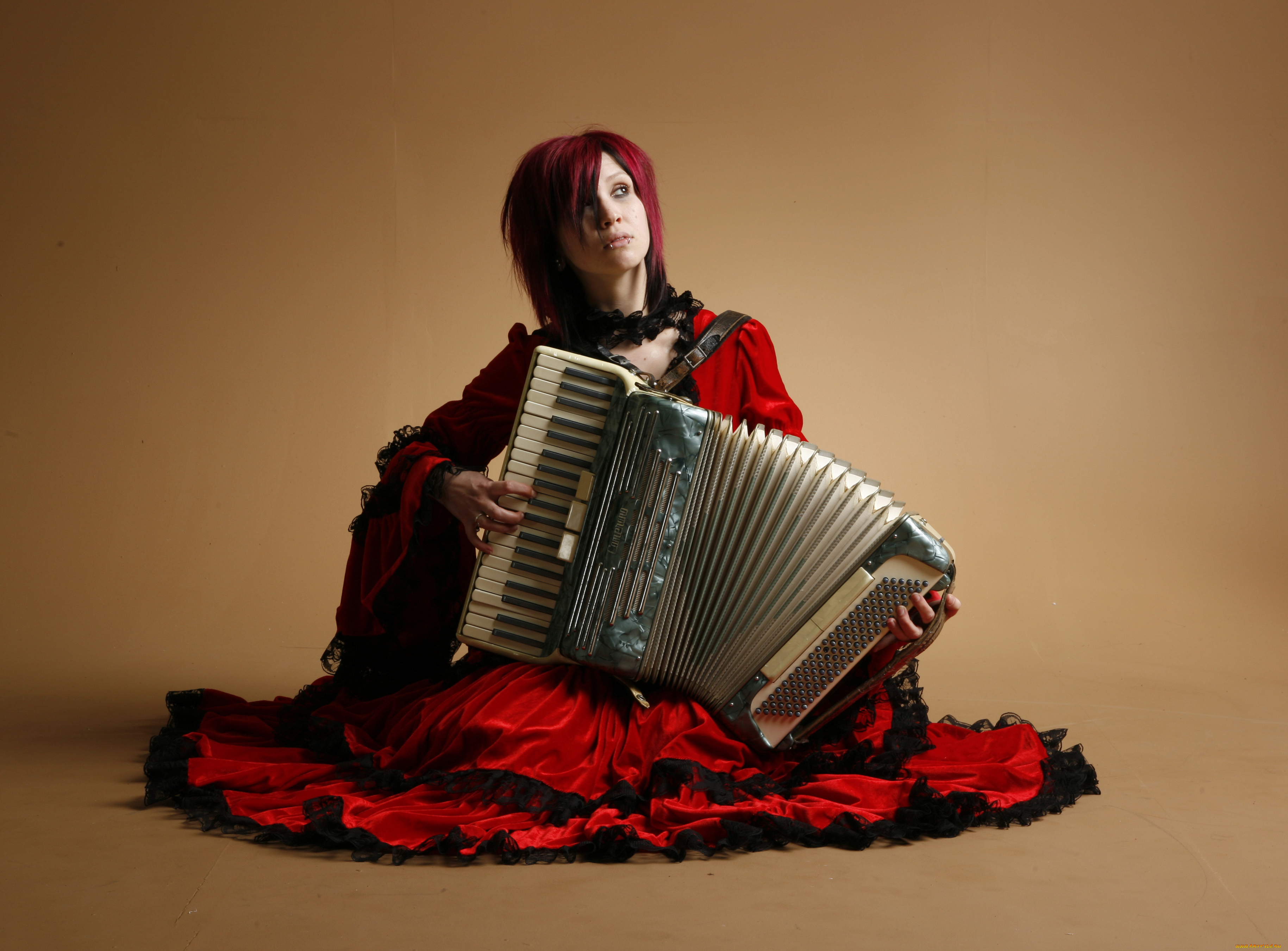 девушки, -unsort, , рыжеволосые, и, другие, аккордеон, пирсинг, фон, девушка