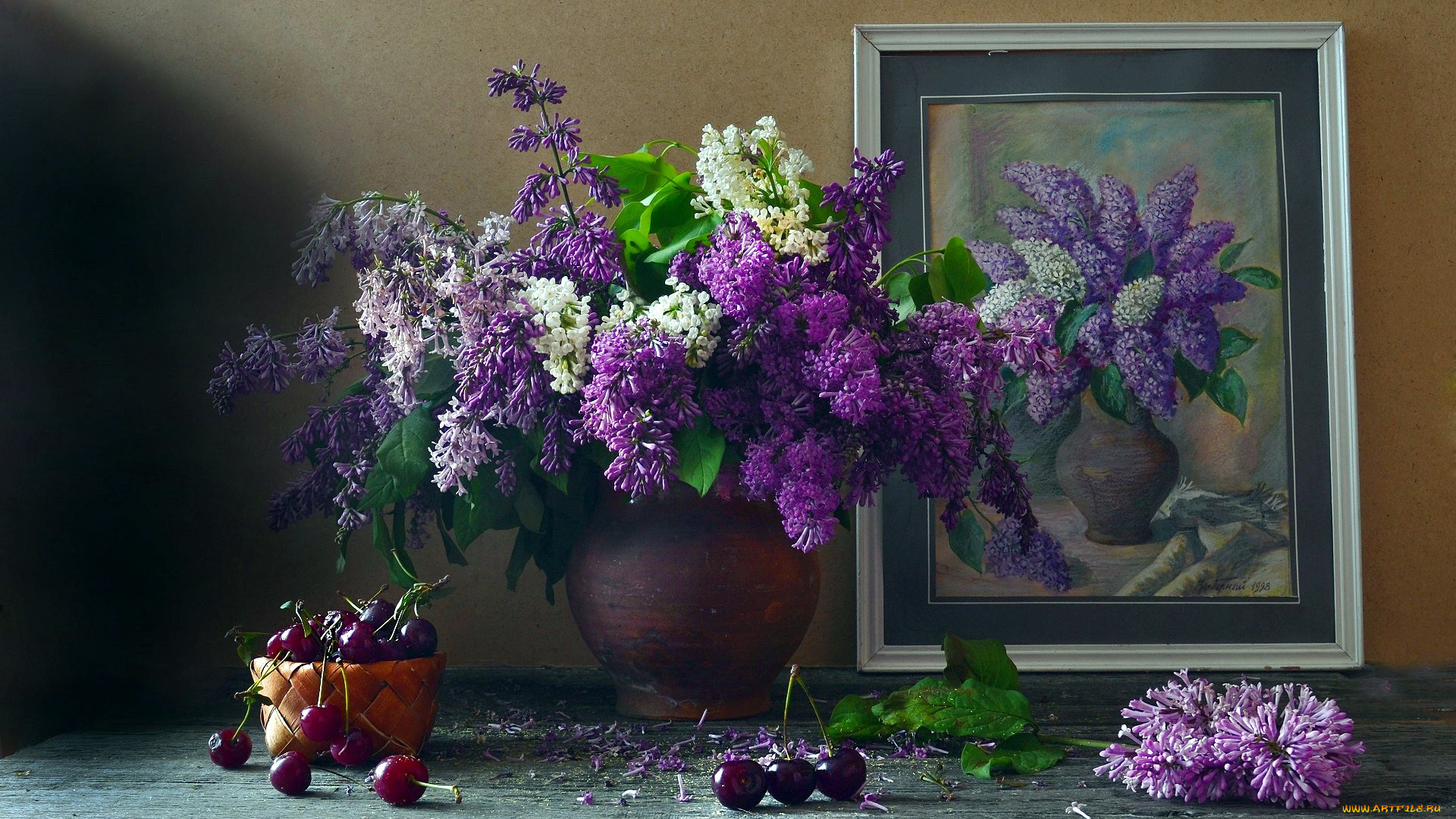 еда, вишня, , черешня, черешня, сирень, картина