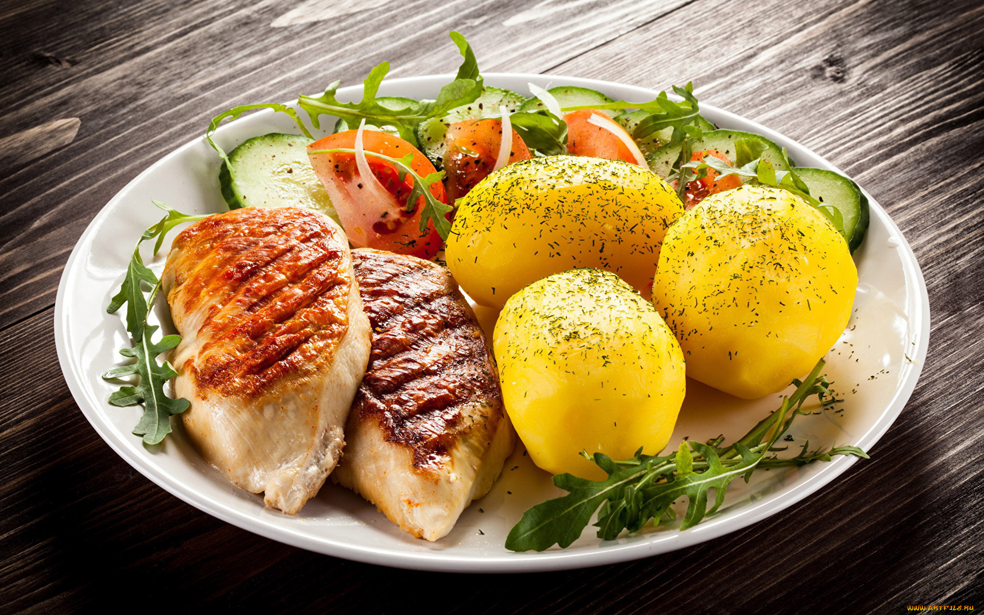 еда, мясные, блюда, мясо, картофель, отбивная, салат