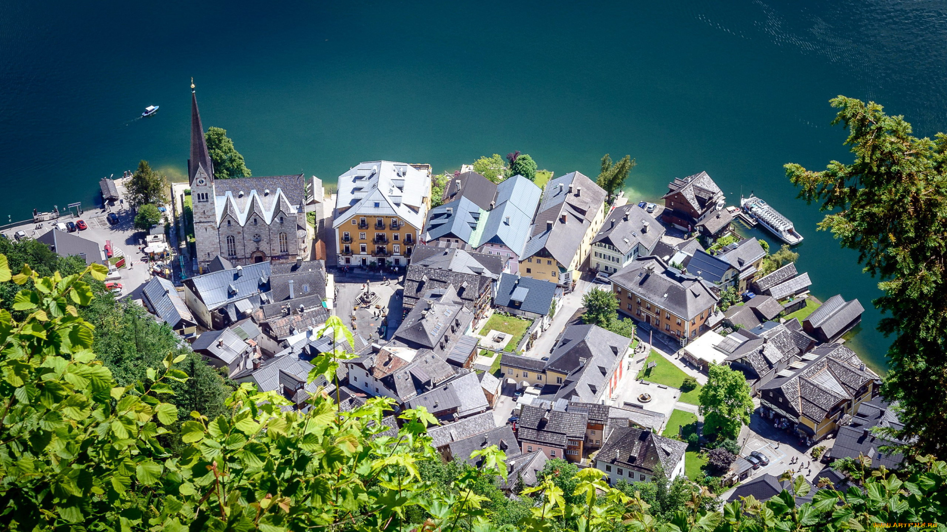 города, гальштат, , австрия, панорама