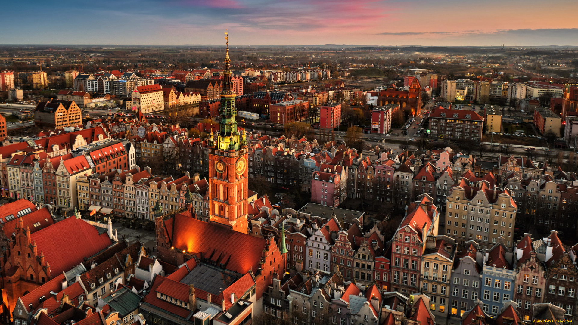 города, гданьск, , польша, панорама