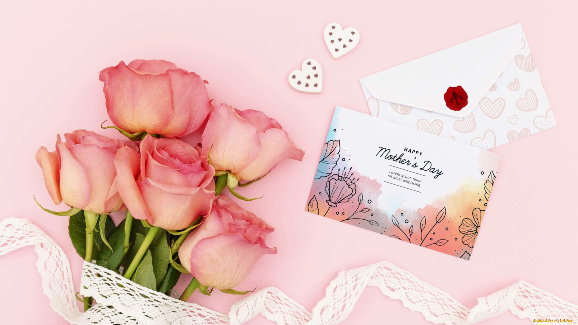 праздничные, день, матери, розы, кружево, открытка