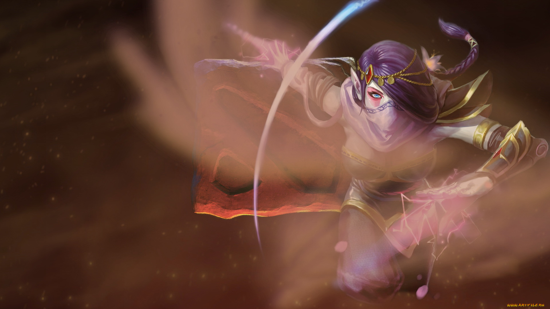 видео, игры, dota, 2, девушка, фон, взгляд, маска