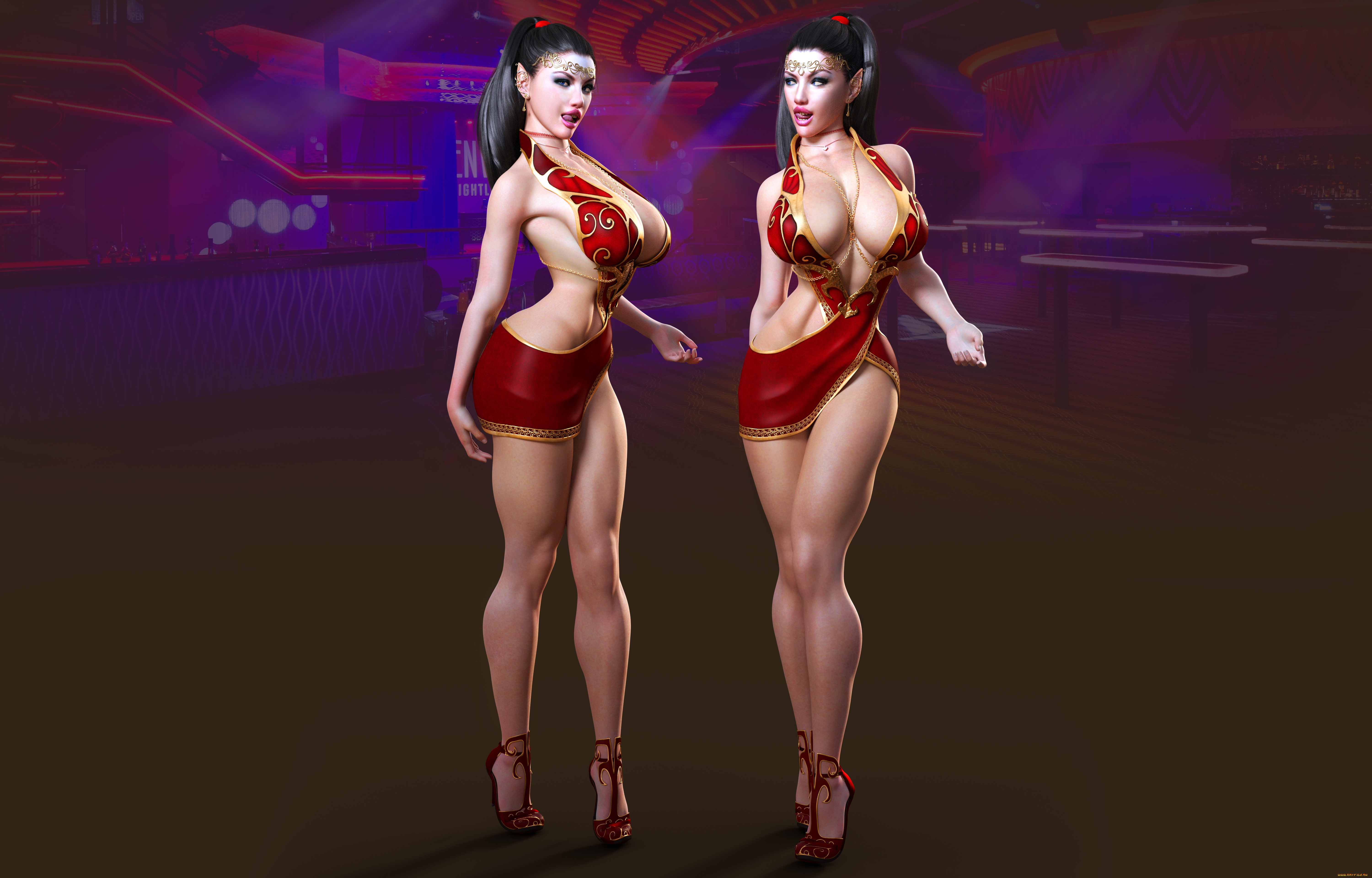 3д, графика, эльфы, , elves, девушка, фон, взгляд, платье