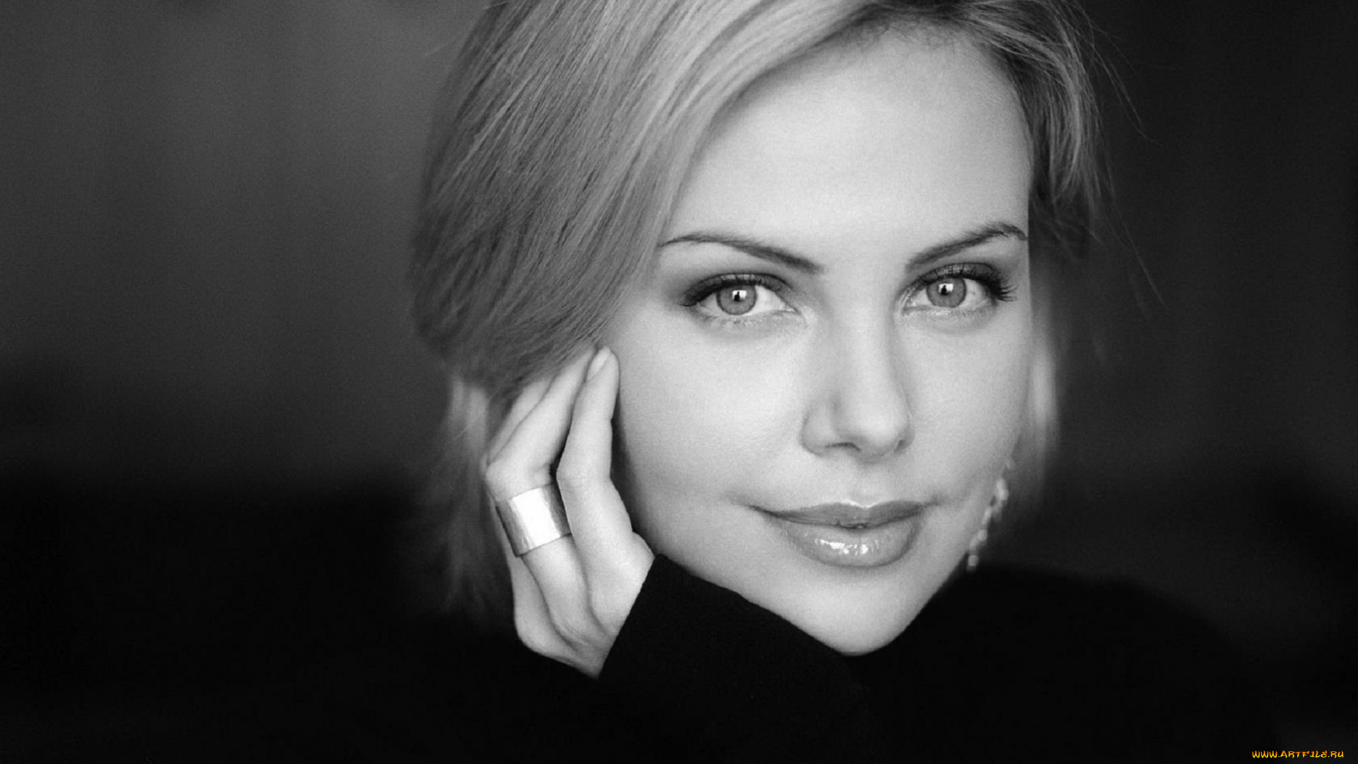 девушки, charlize, theron, монохром, портрет