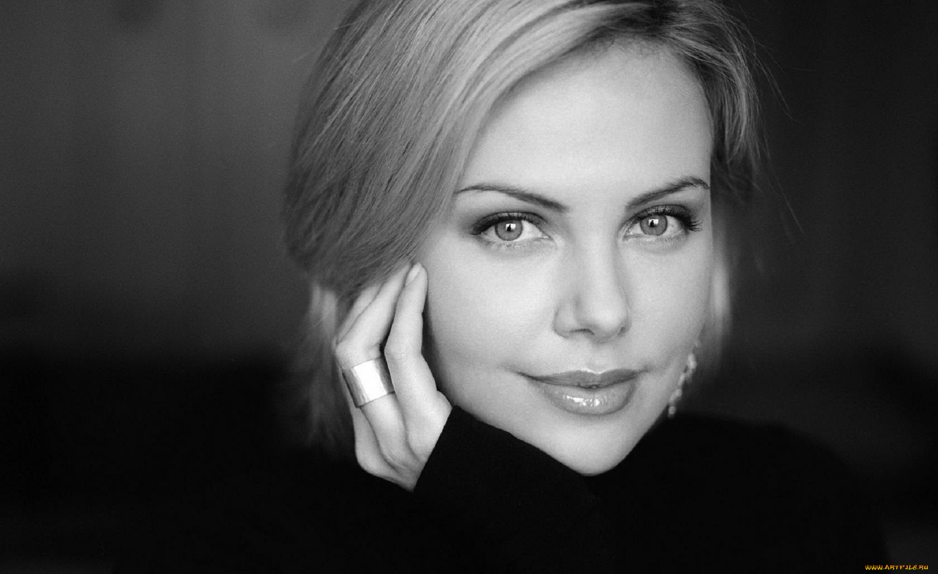 девушки, charlize, theron, монохром, портрет