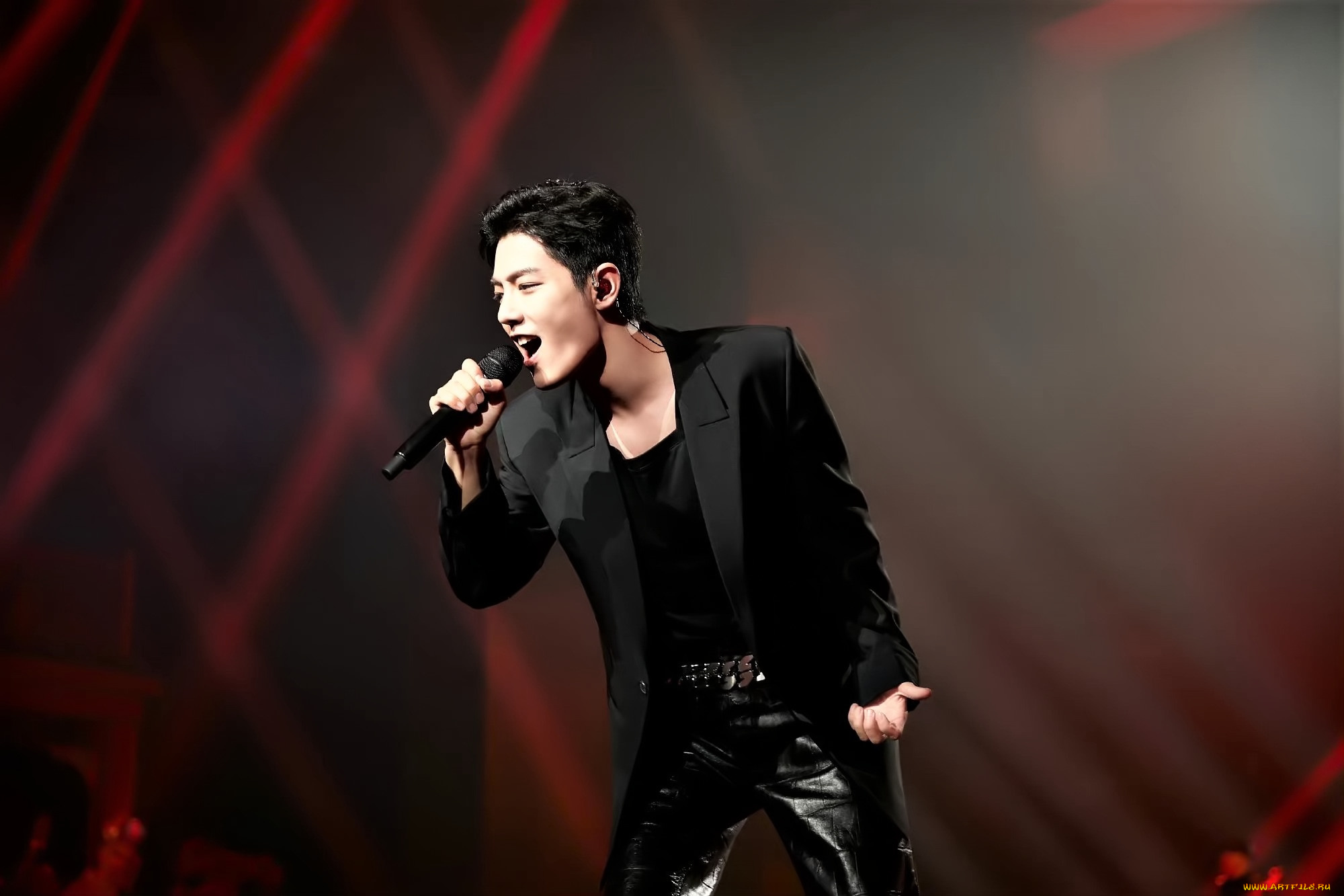 мужчины, xiao, zhan, актер, костюм, микрофон, сцена