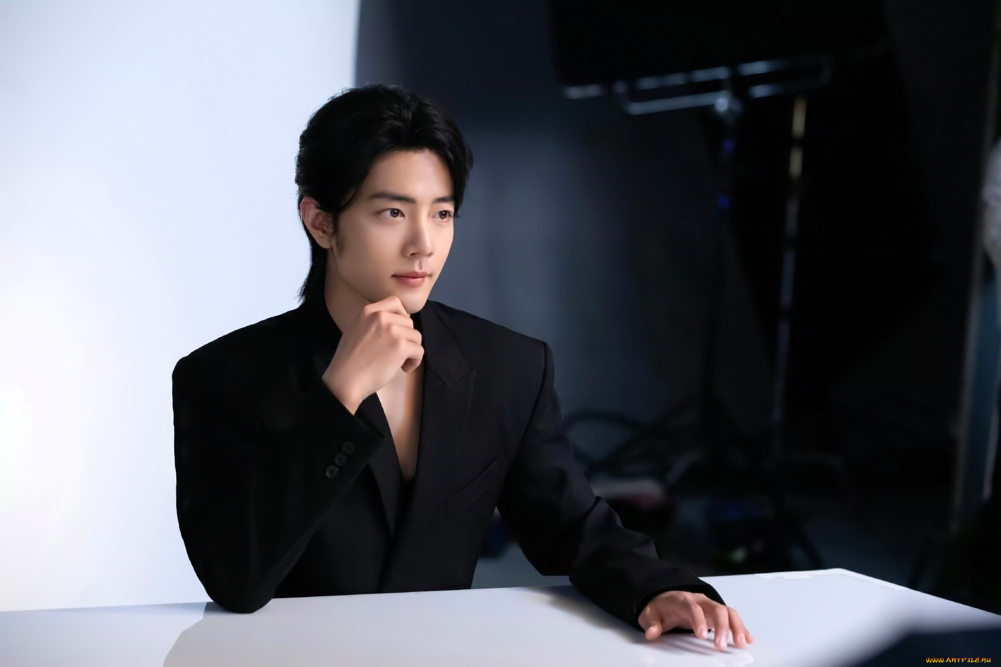 мужчины, xiao, zhan, актер, пиджак, стол