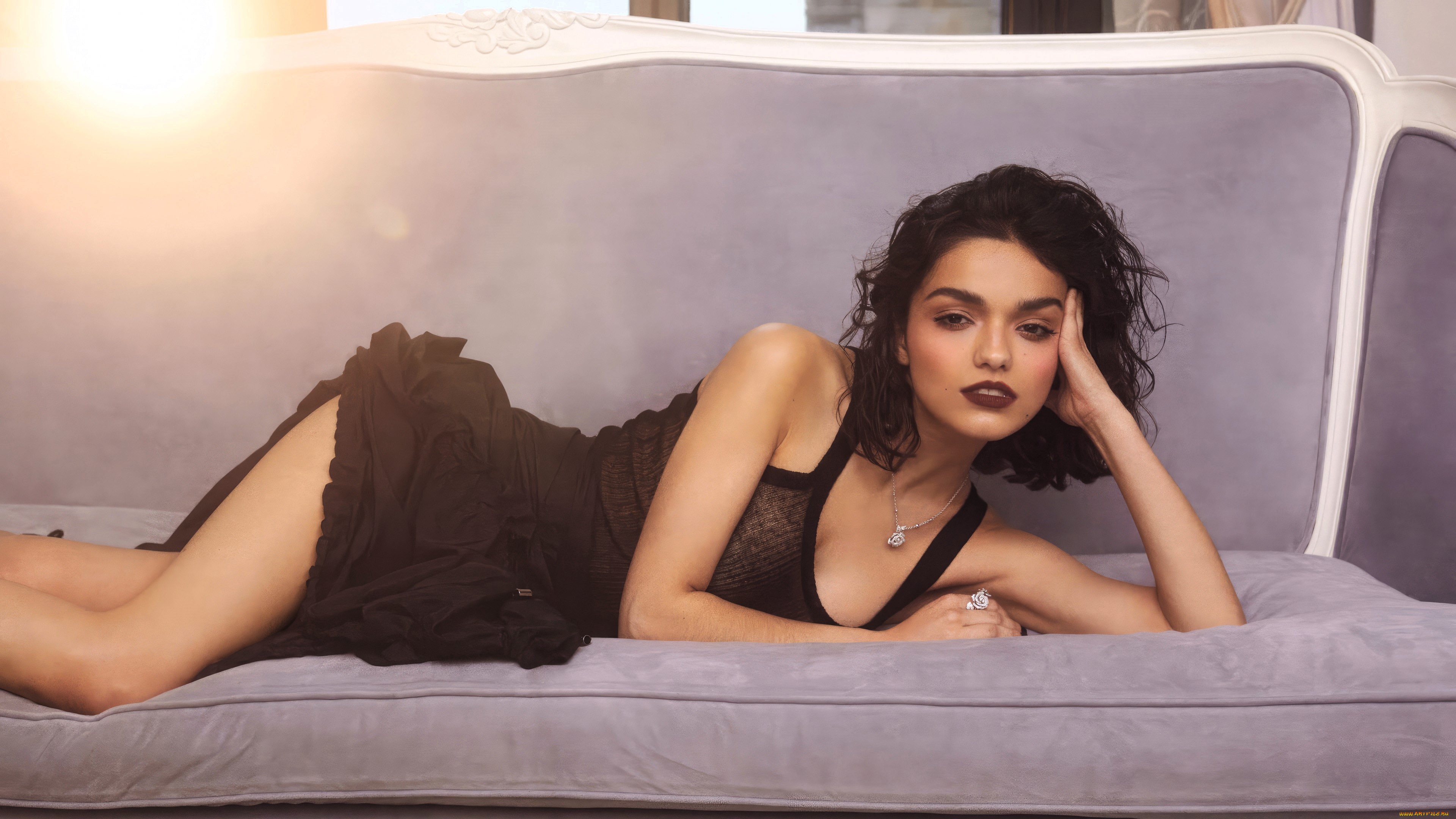 девушки, rachel, zegler, брюнетка, платье, диван