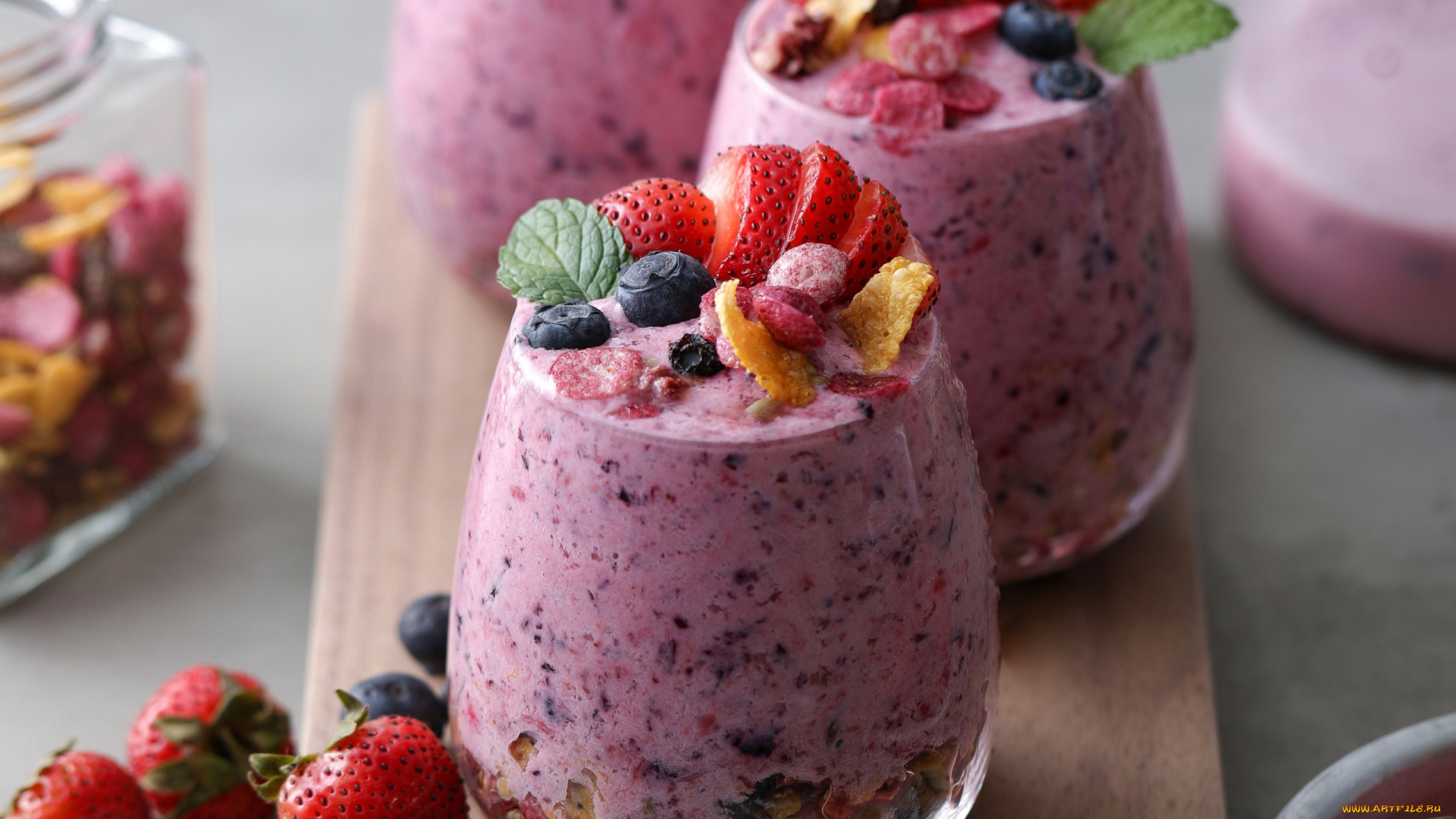 еда, мороженое, , десерты, ягодный, десерт, клубника, черника