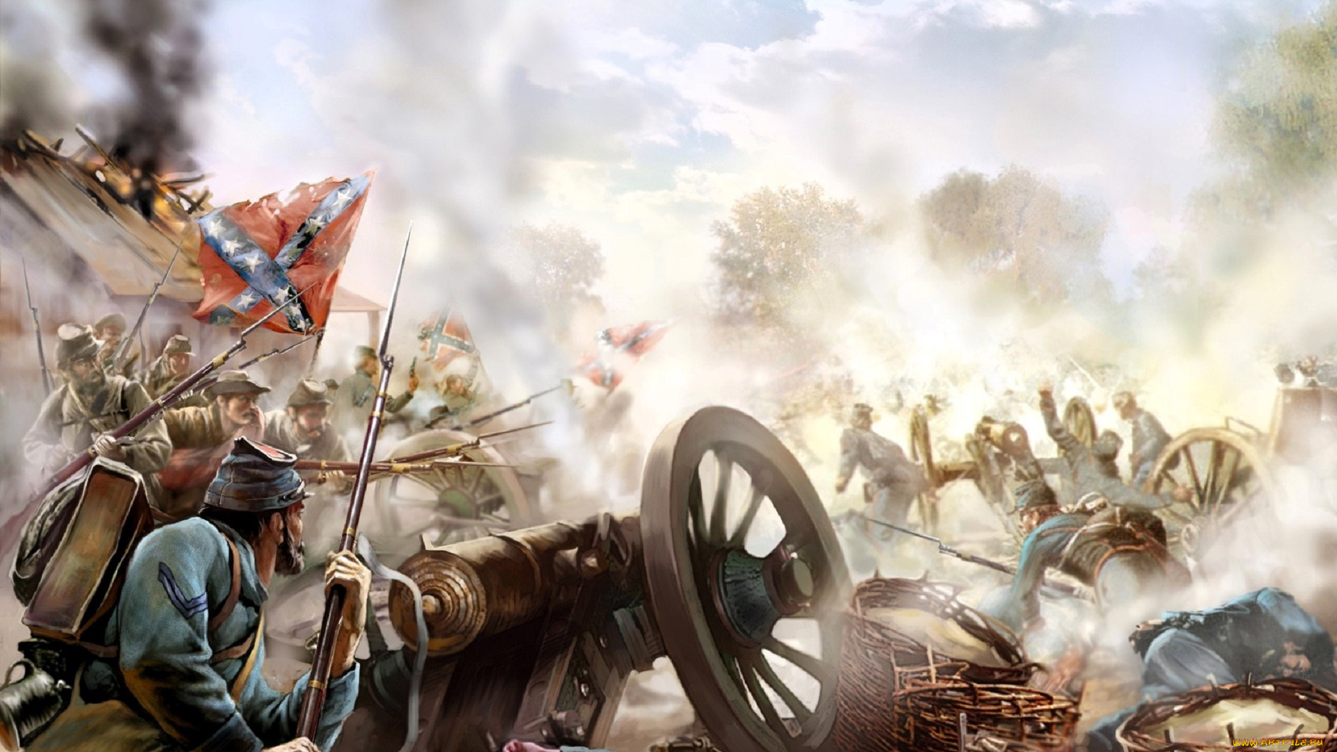 видео, игры, american, conquest, , divided, nation, война, американцы, дым, флаг, пушка, корзины, солдаты