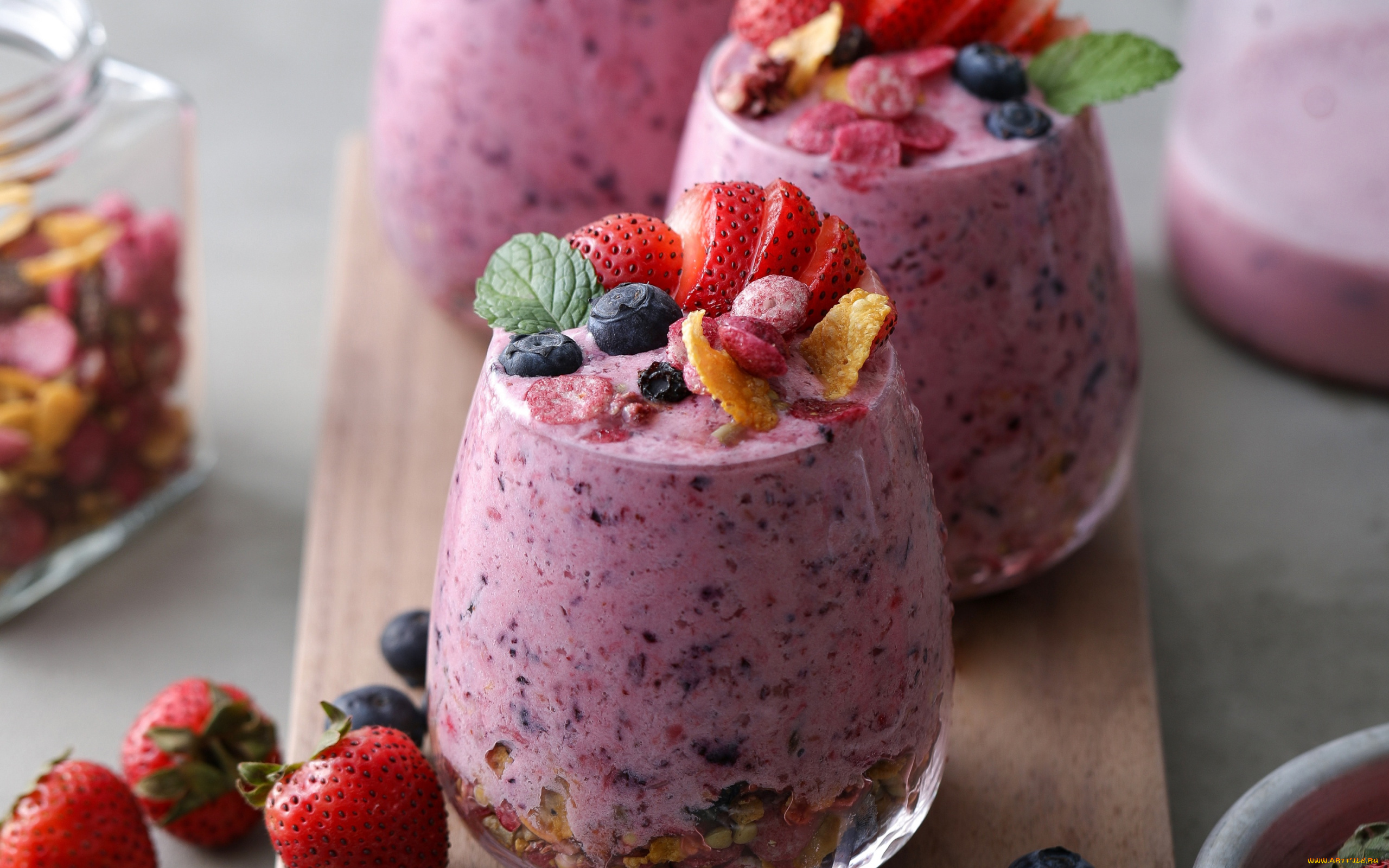 еда, мороженое, , десерты, ягодный, десерт, клубника, черника