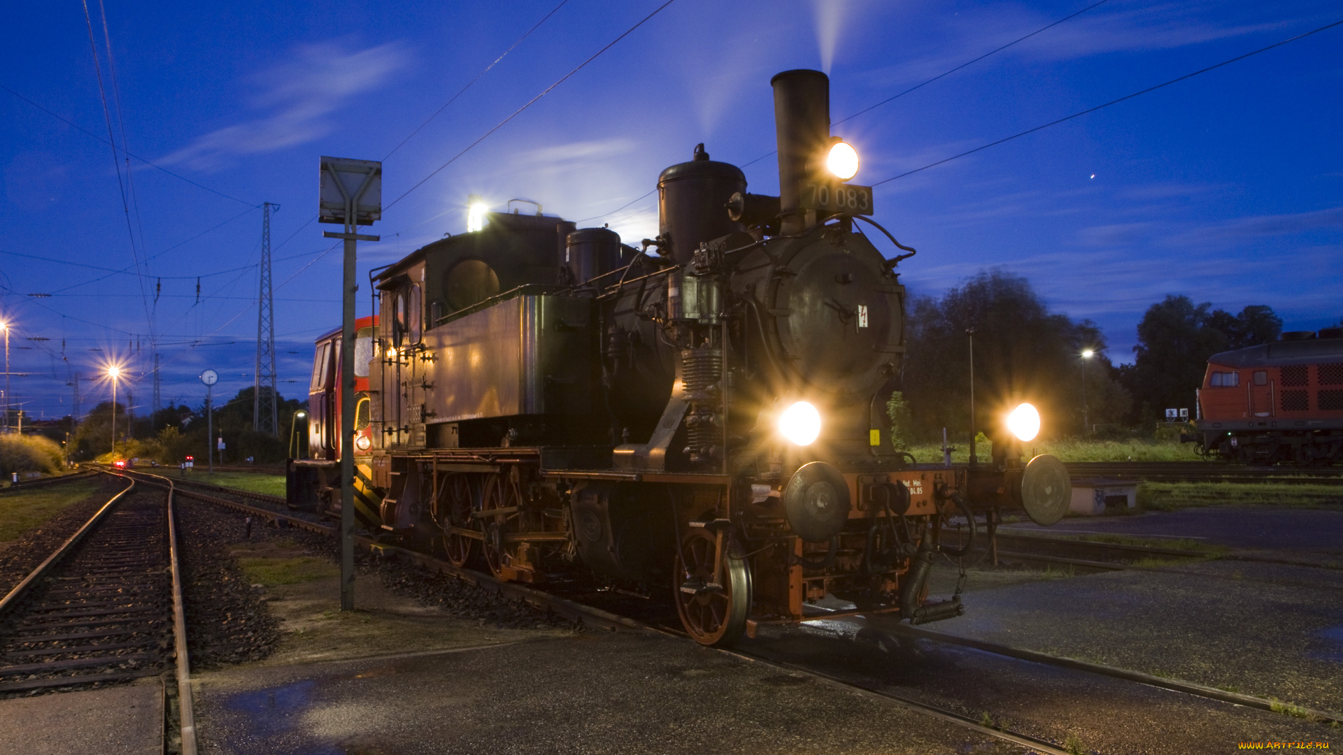 техника, паровозы, паровоз, свет, ночт