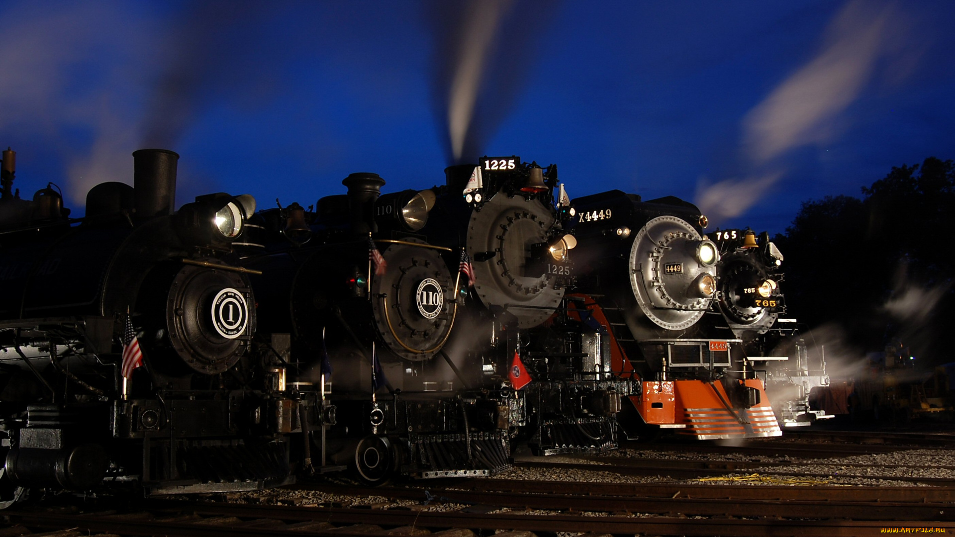 техника, паровозы, стоянка, ночь