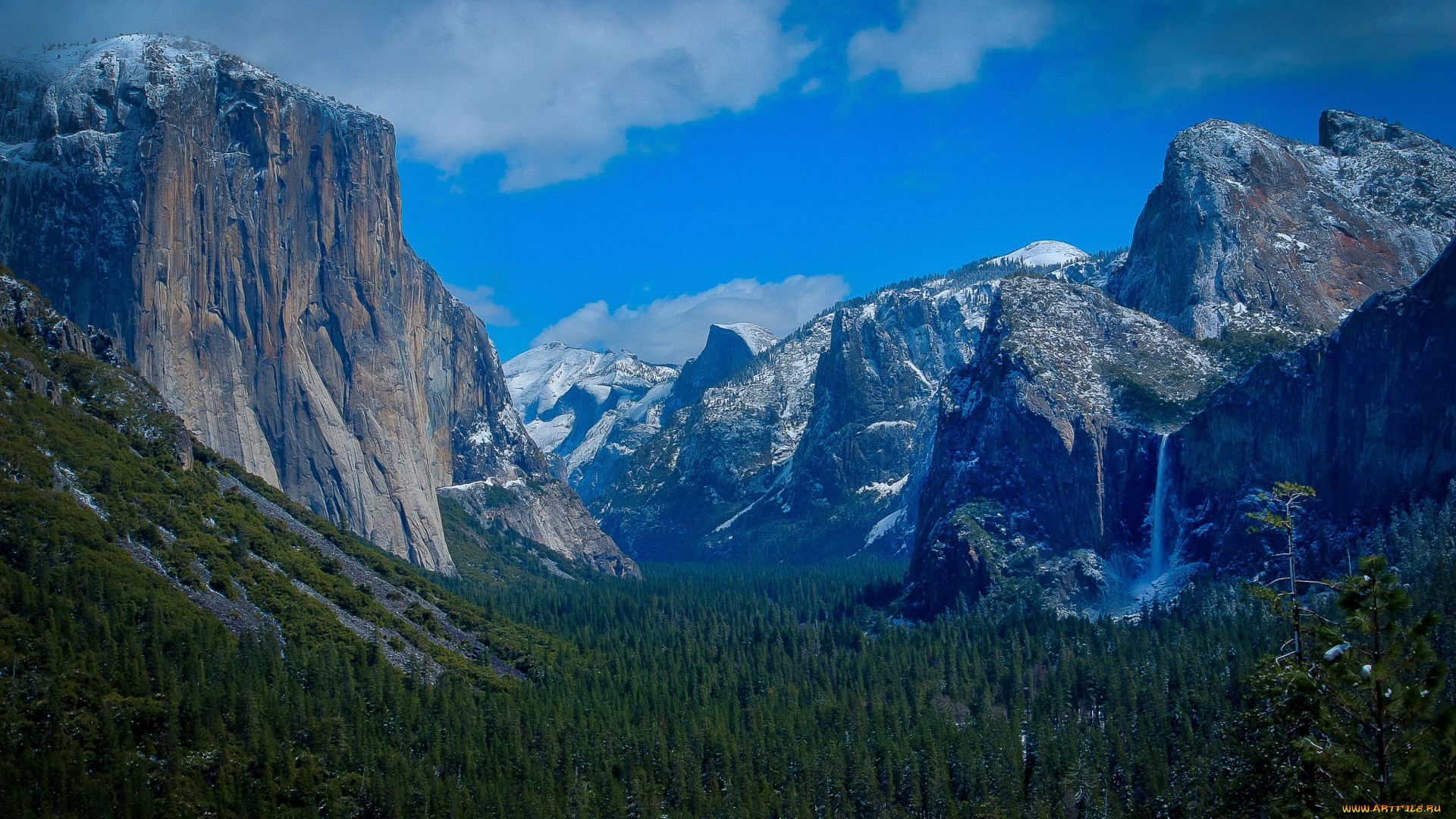 yosemite, national, park, природа, горы, лес, водопад, пейзаж