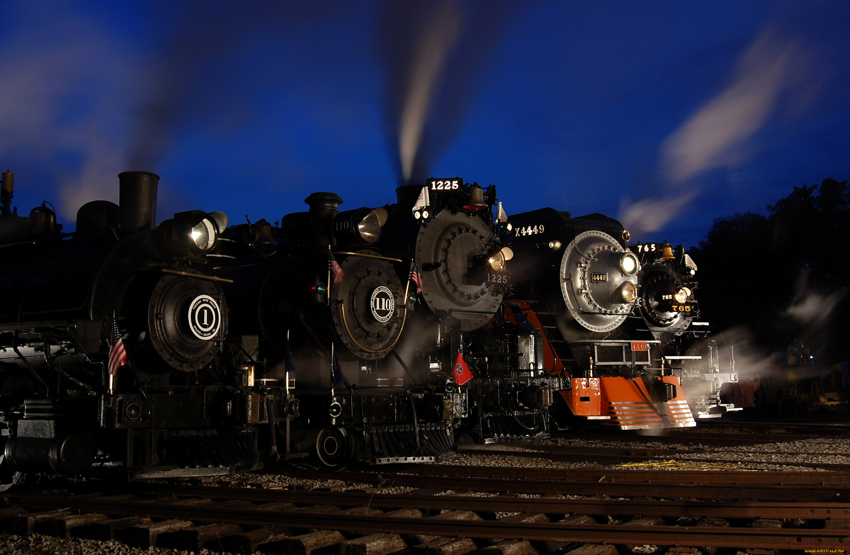 техника, паровозы, стоянка, ночь