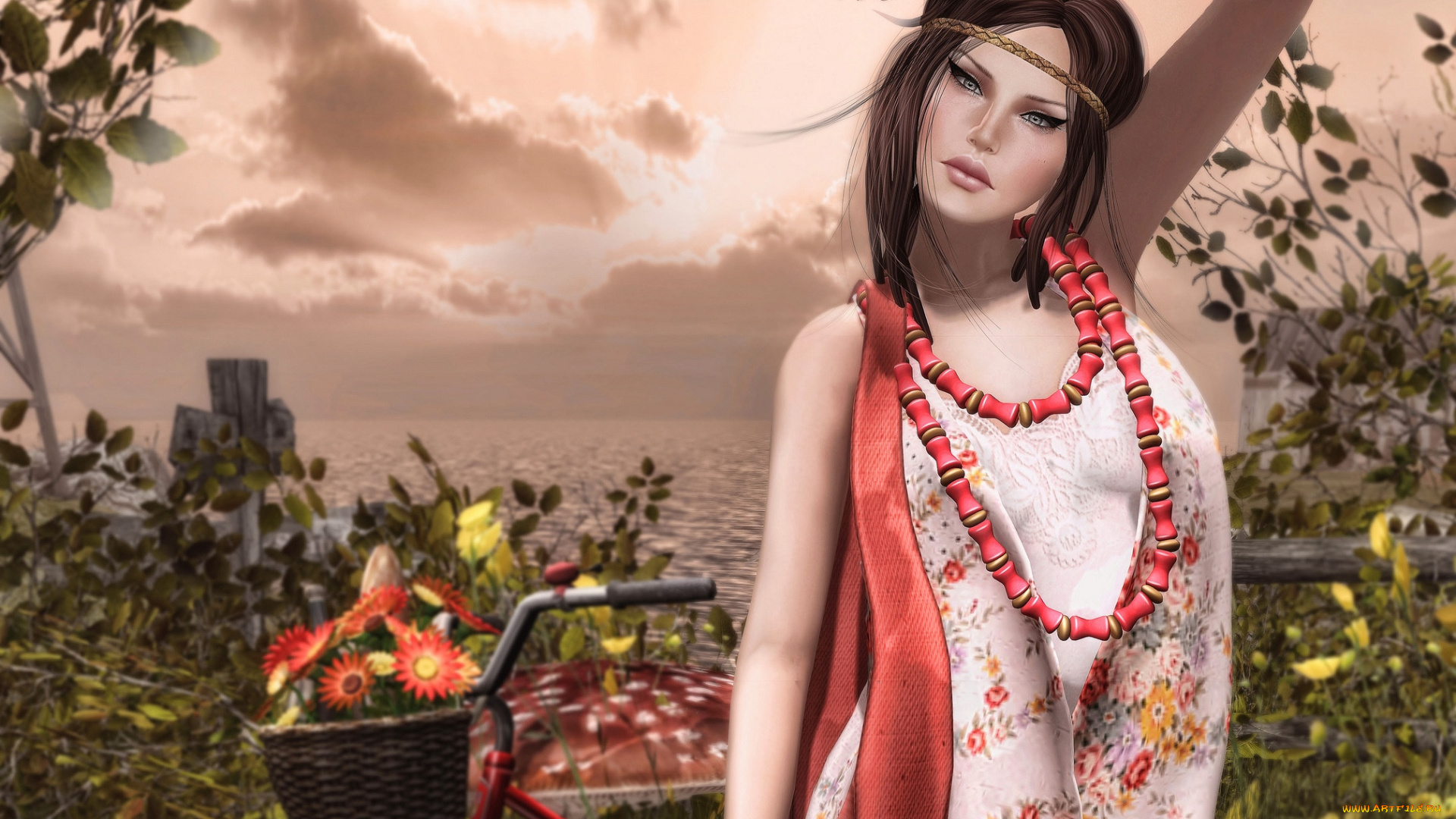 3д, графика, people, люди, девушка, бусы