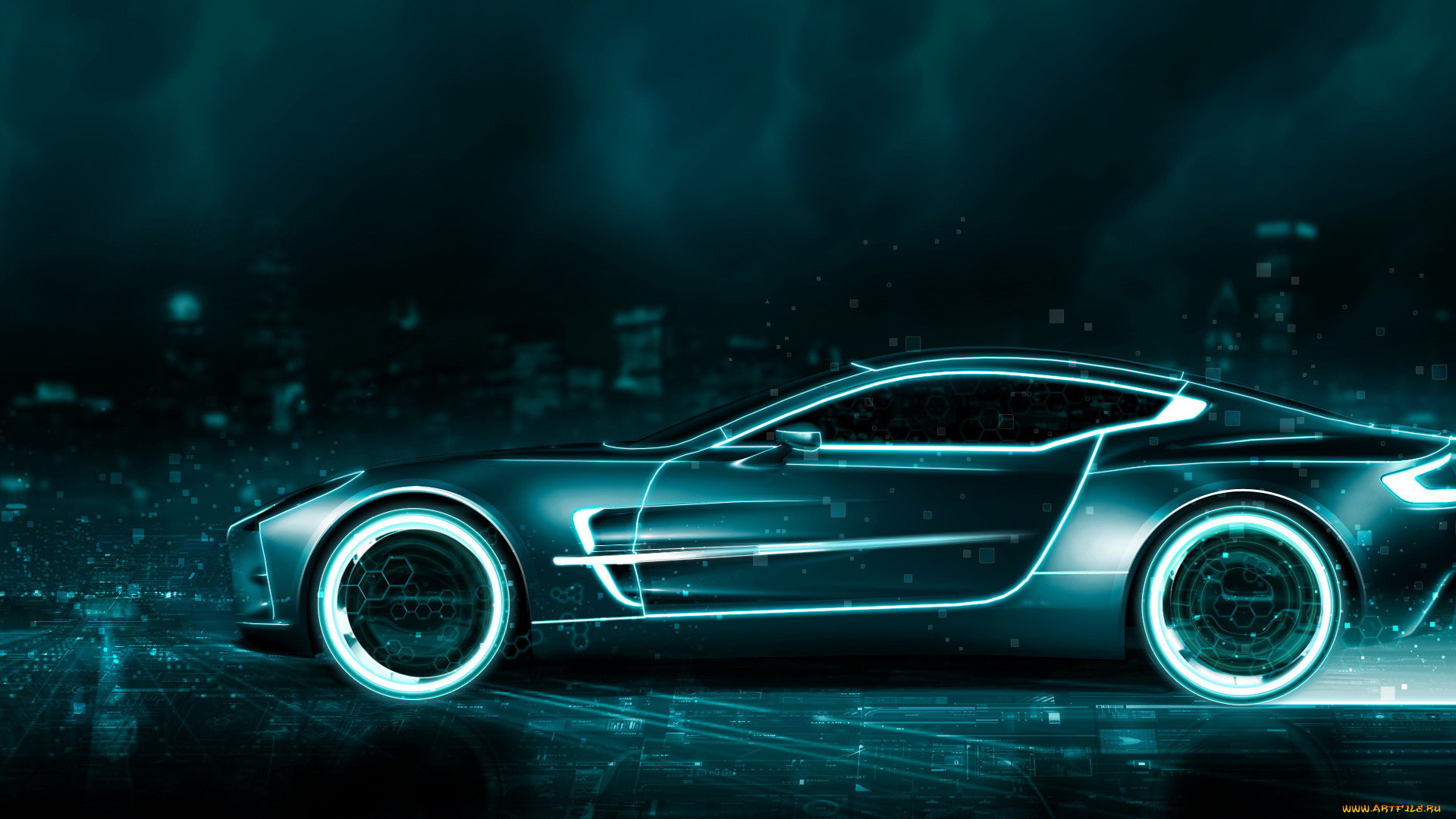 автомобили, 3д, tron, aston, martin