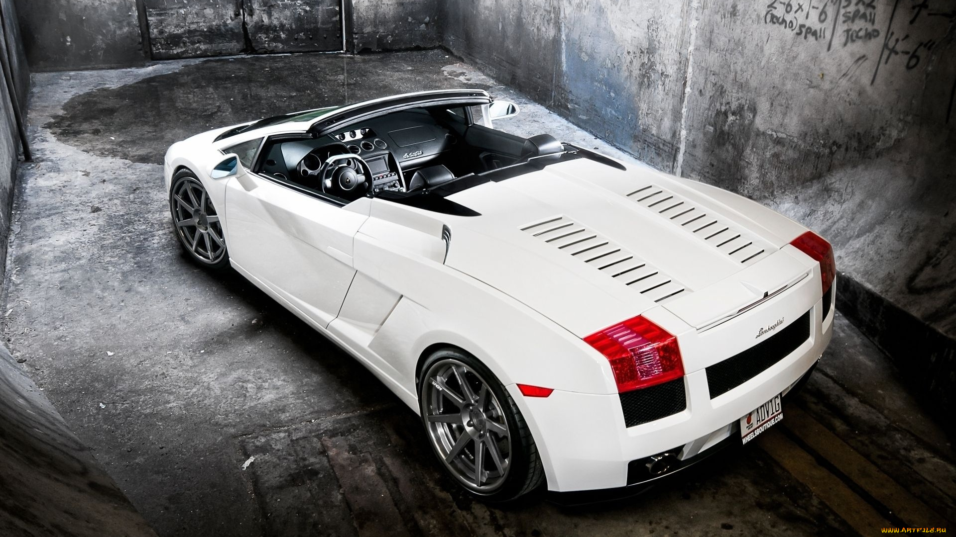 автомобили, lamborghini, гараж, белый, кабриолет