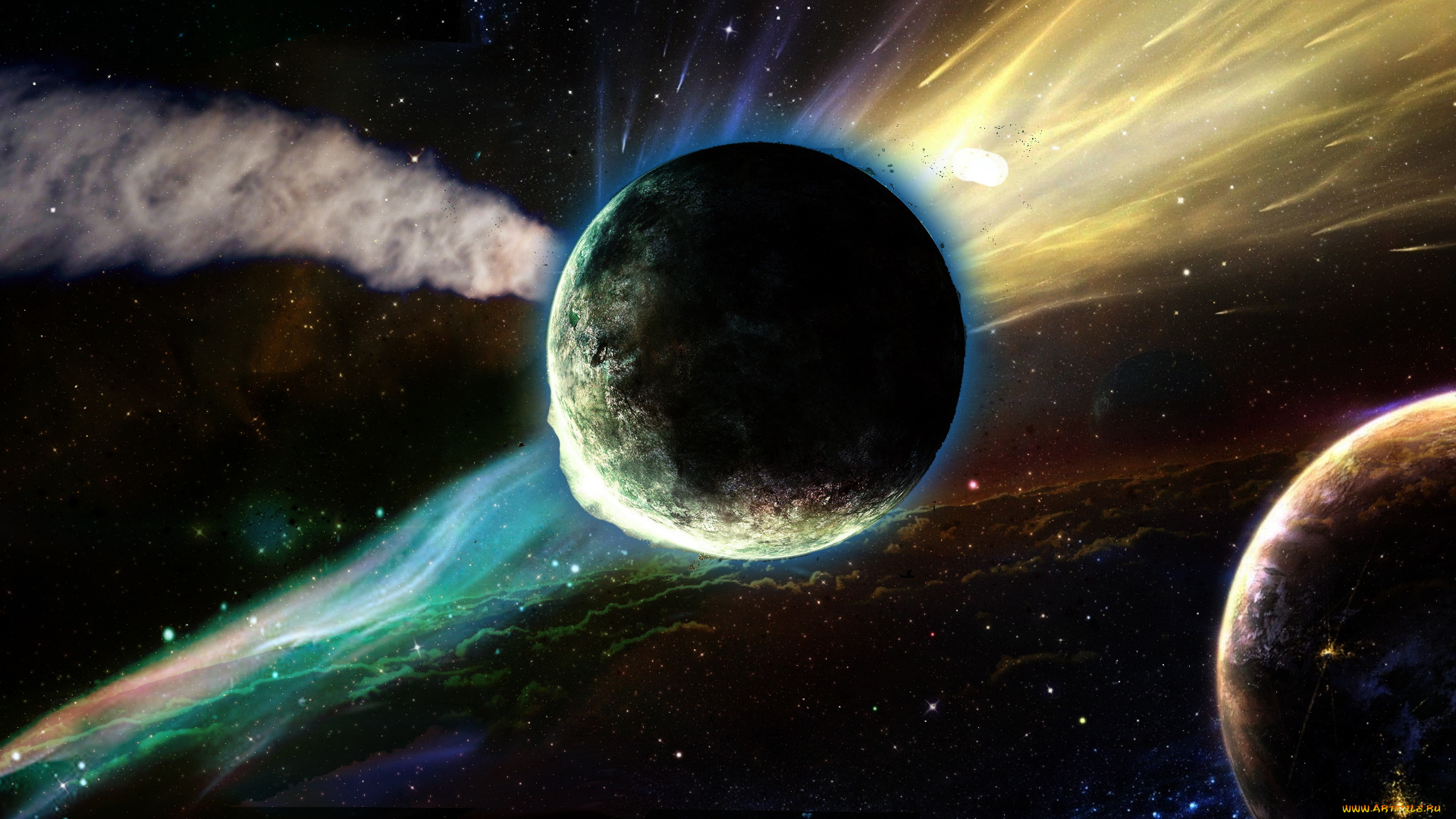 космос, арт, звезды, планеты