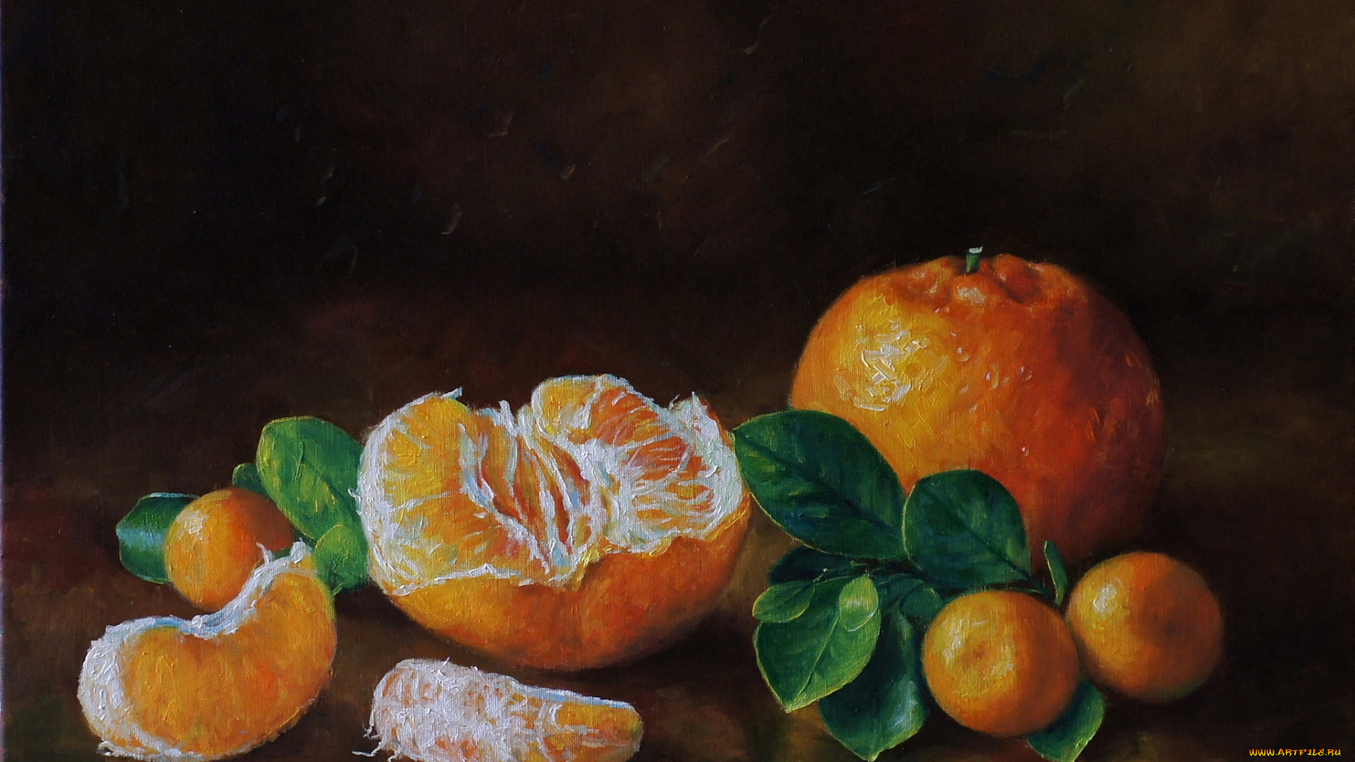 рисованные, еда, мандарины