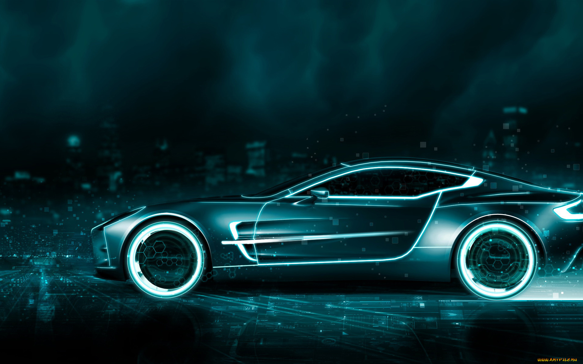 автомобили, 3д, tron, aston, martin
