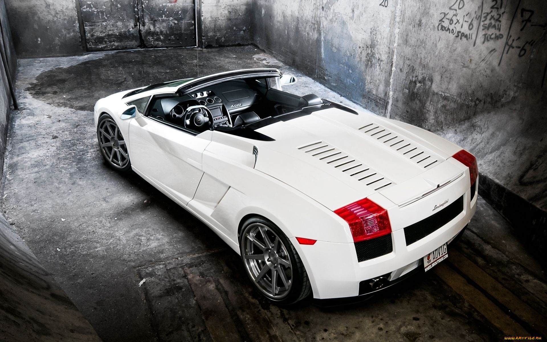 автомобили, lamborghini, гараж, белый, кабриолет