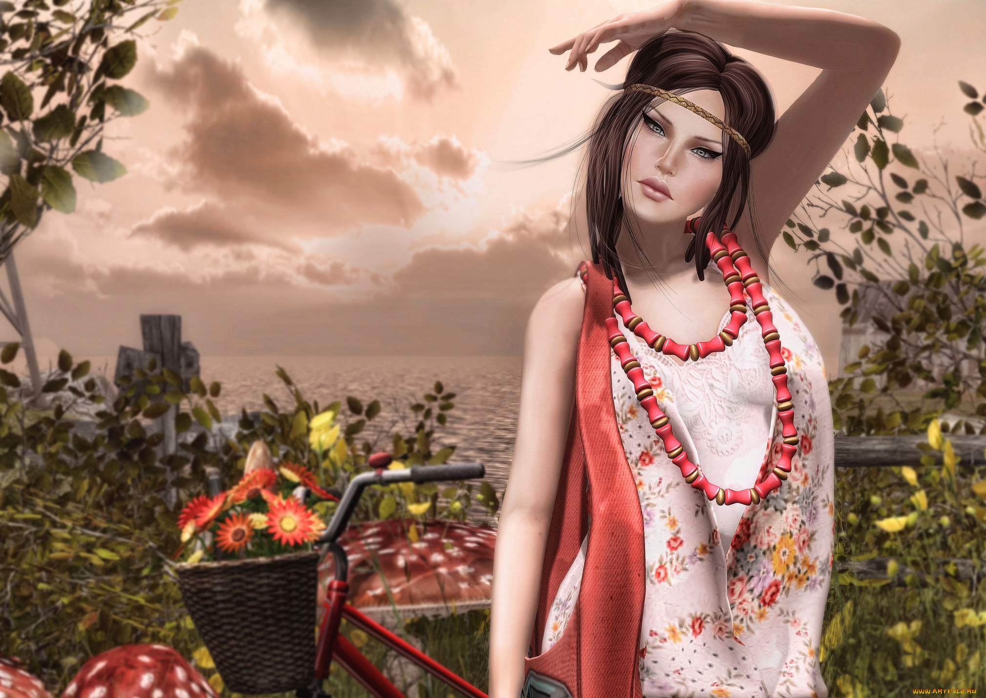 3д, графика, people, люди, девушка, бусы