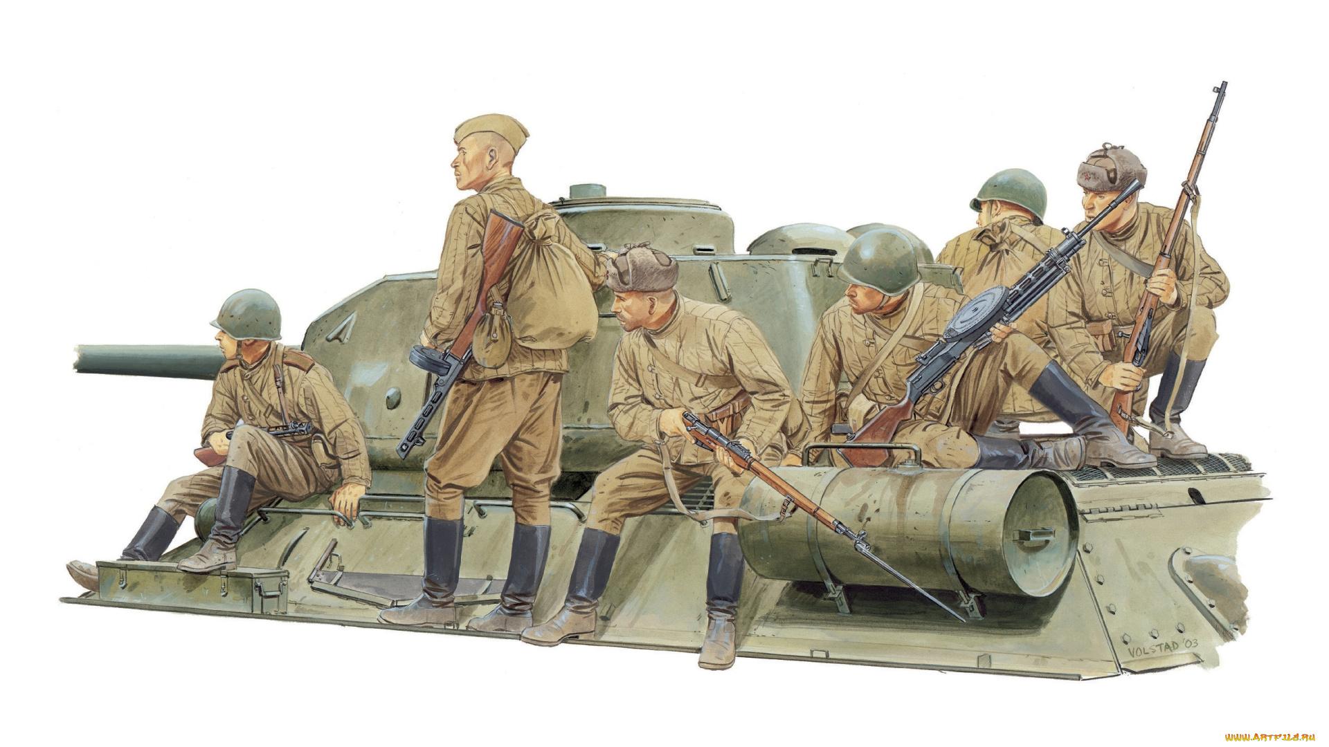 рисованные, армия, солдаты, танк