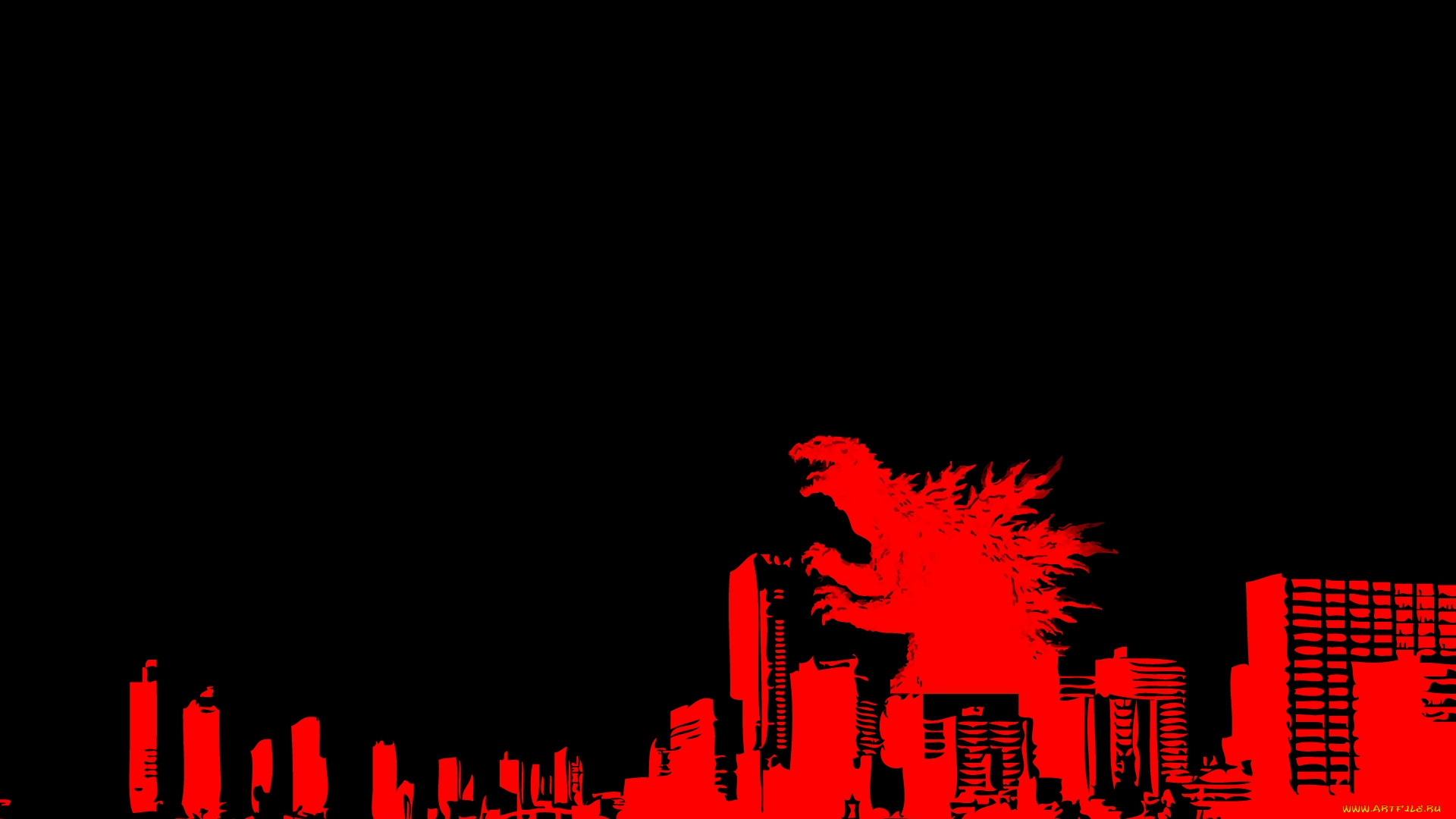 рисованные, минимализм, годзилла