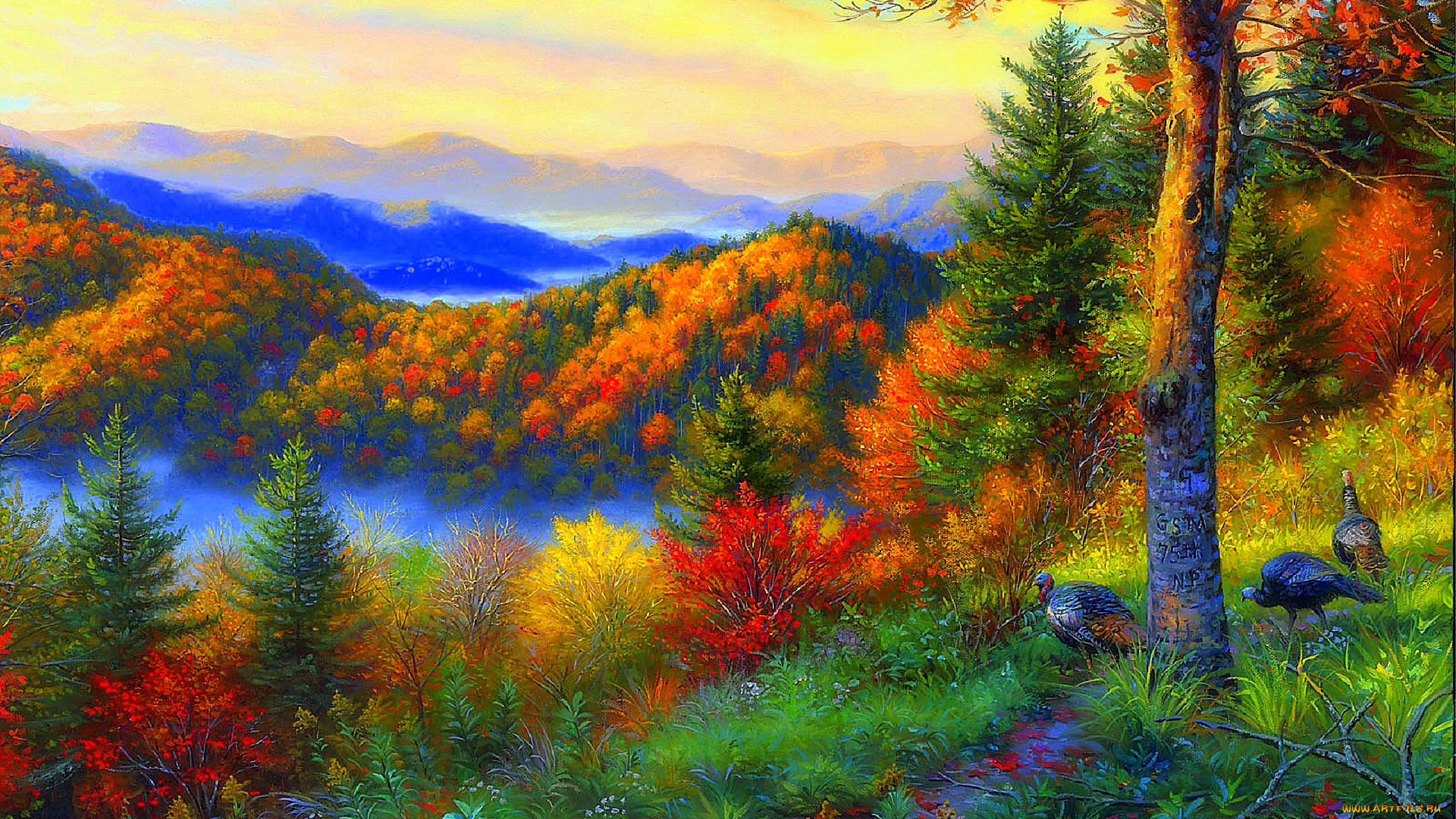 рисованные, природа, лес