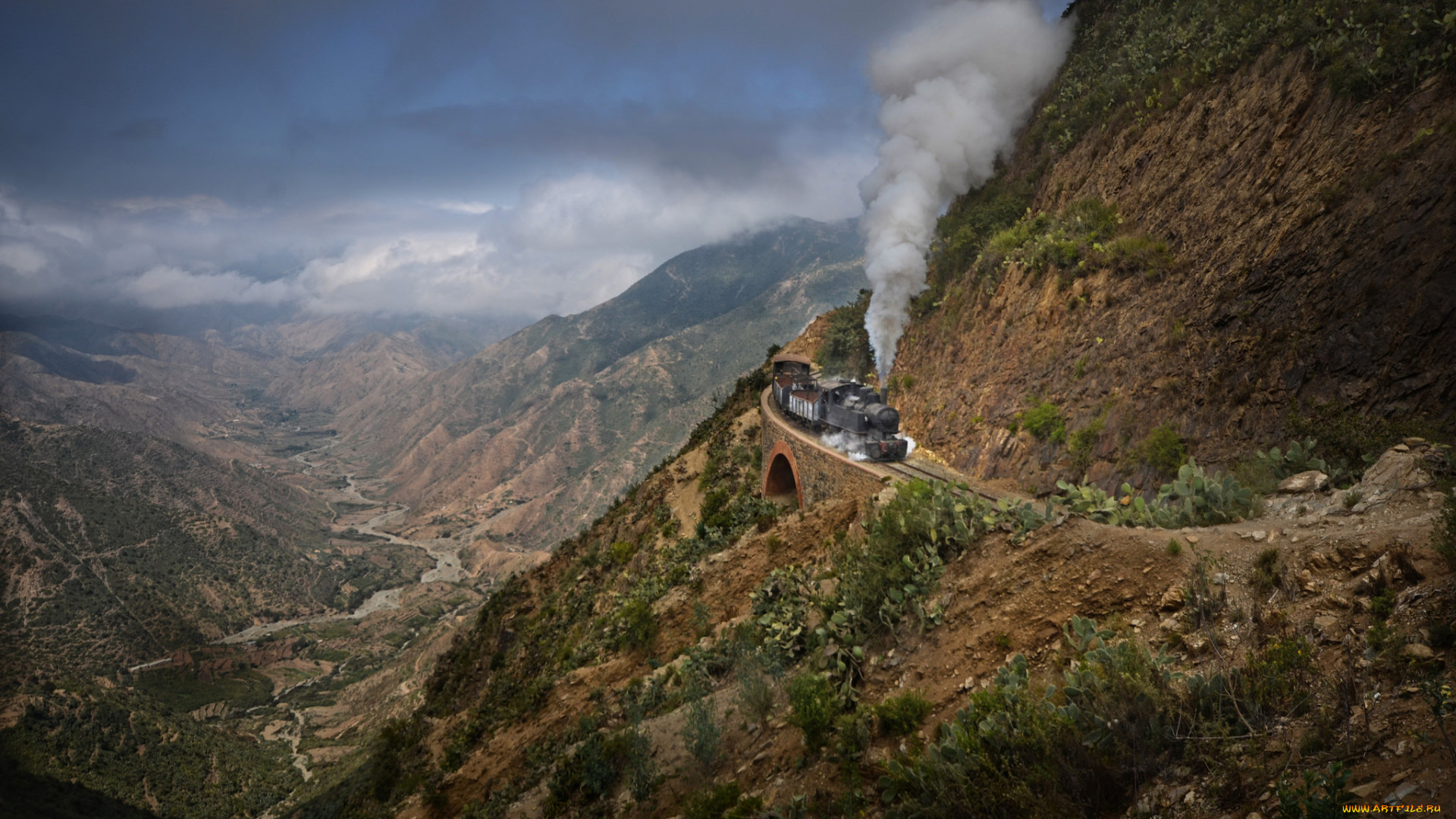 техника, паровозы, горы, рельсы, тоннель, паровоз, вагоны