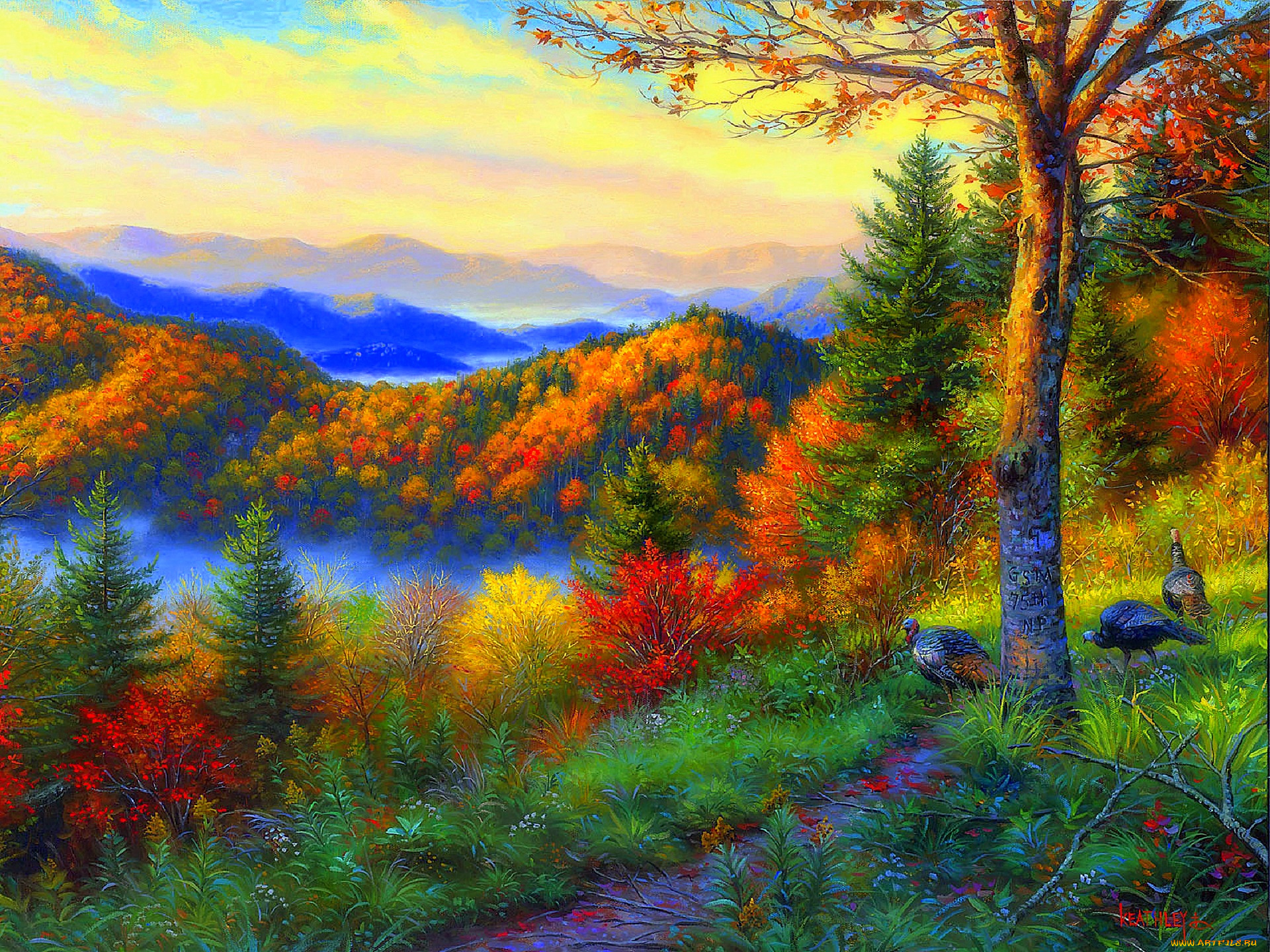 рисованные, природа, лес