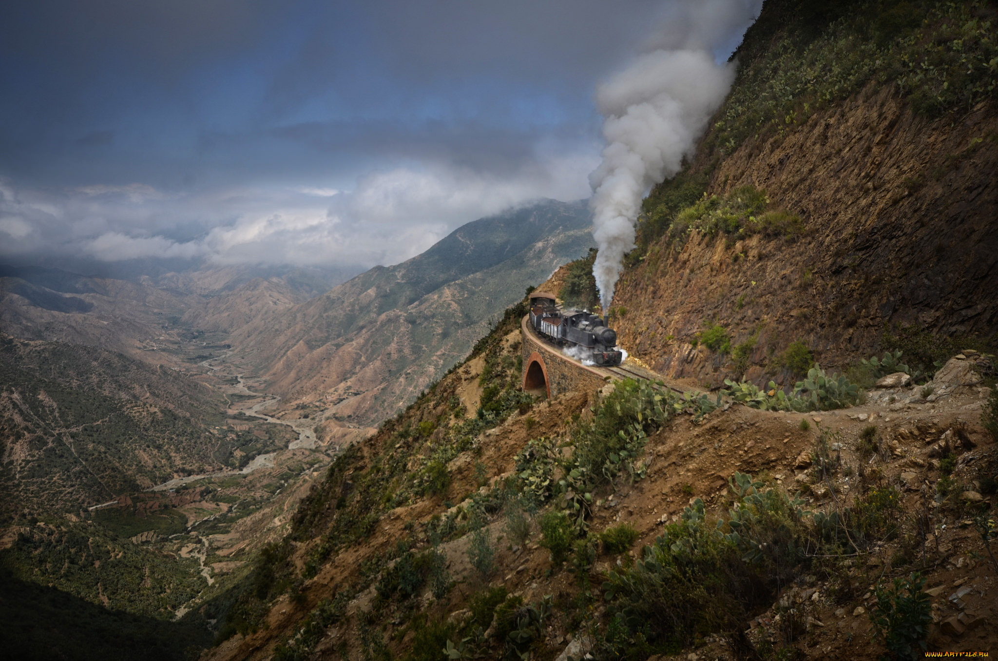 техника, паровозы, горы, рельсы, тоннель, паровоз, вагоны