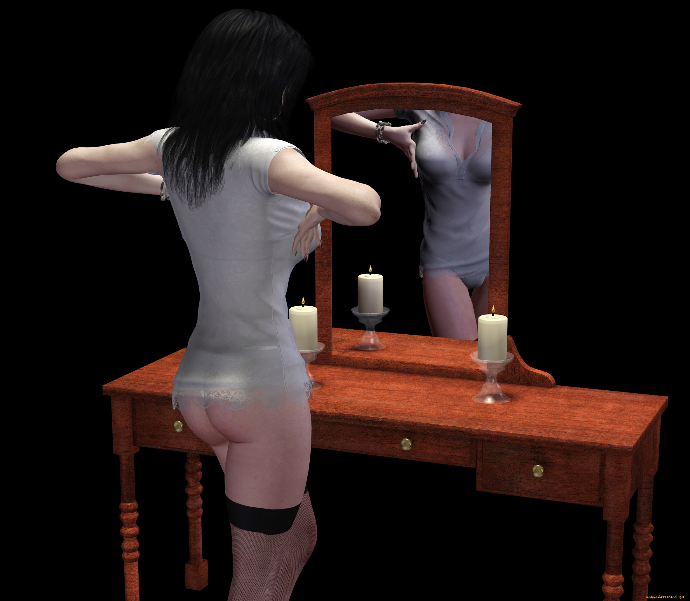 3д, графика, people, , люди, зеркало, девушка